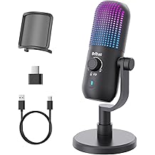 USB Condenser Microphone for PC Gaming,Streaming&amp;Podcast,Plug &amp; Play RGB Desktop Mic with One-Touch Mute,Cardioid Noise-Canceling Computer Mic for Twitch,YouTube,Recording on PC &amp; Laptop(Black)