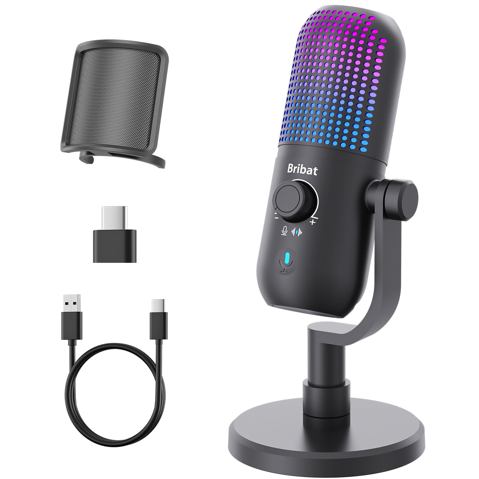 USB Condenser Microphone for PC Gaming,Streaming&Podcast,Plug & Play RGB Desktop Mic with One-Touch Mute,Cardioid Noise-Canceling Computer Mic for Twitch,YouTube,Recording on PC & Laptop(Black)