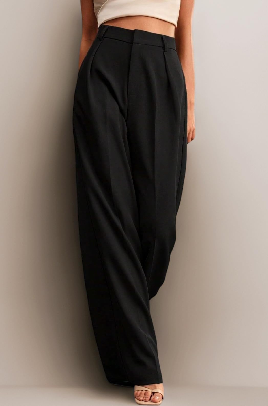 GRECIILOOKS Women High Rise High Waist Trousers Flared Korean Style Formal Pants|Elegant Workwear for Office, College & Events
