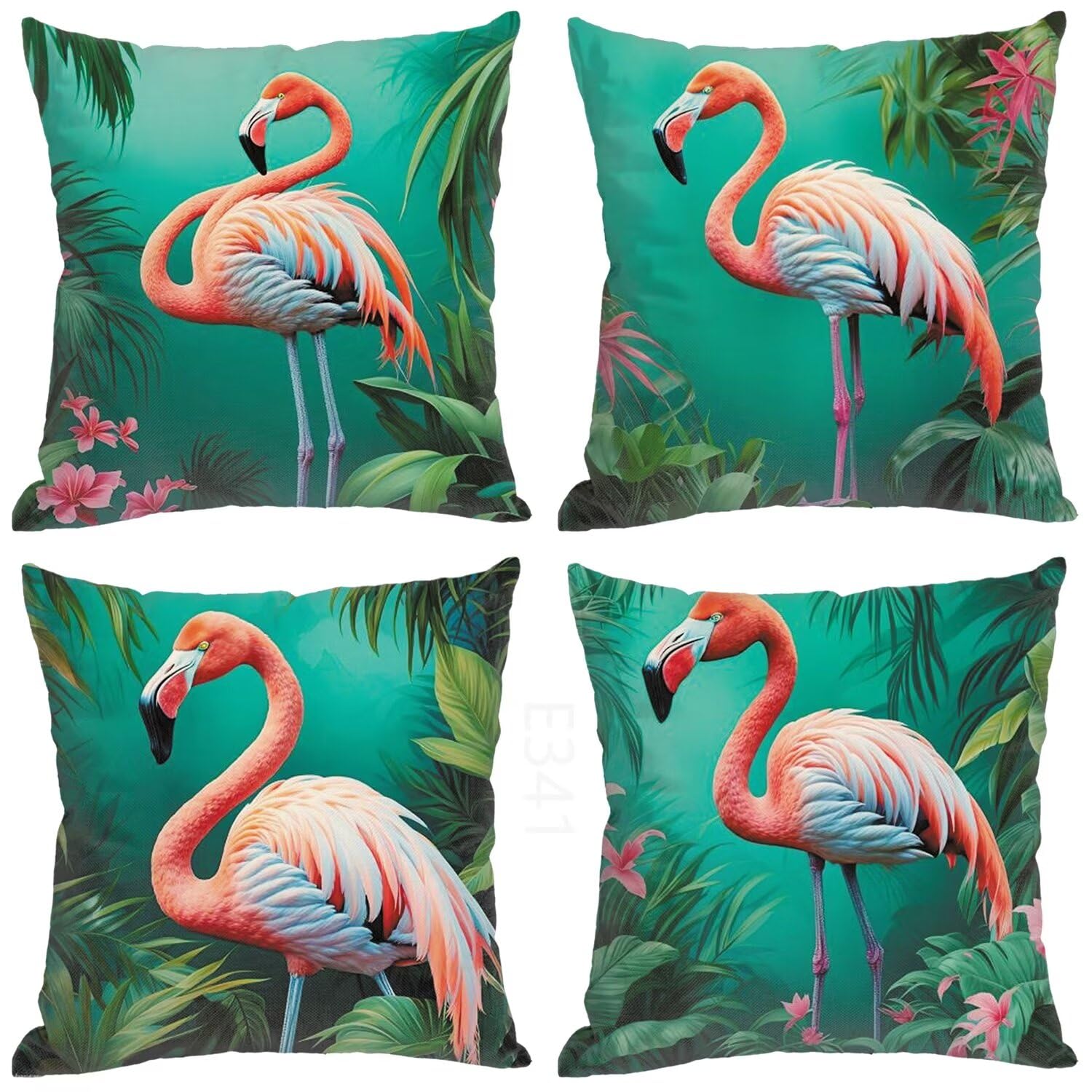Verde Federe Cuscini Divano 65x65cm,4 Pack Gru coronata rossa Estate Esterno Cuscini per Divano,Doppio Lato Quadrato Morbido Cuscini Divano,per Divano Soggiorno Sedia Autunno Dekoration Cuscino LY-341
