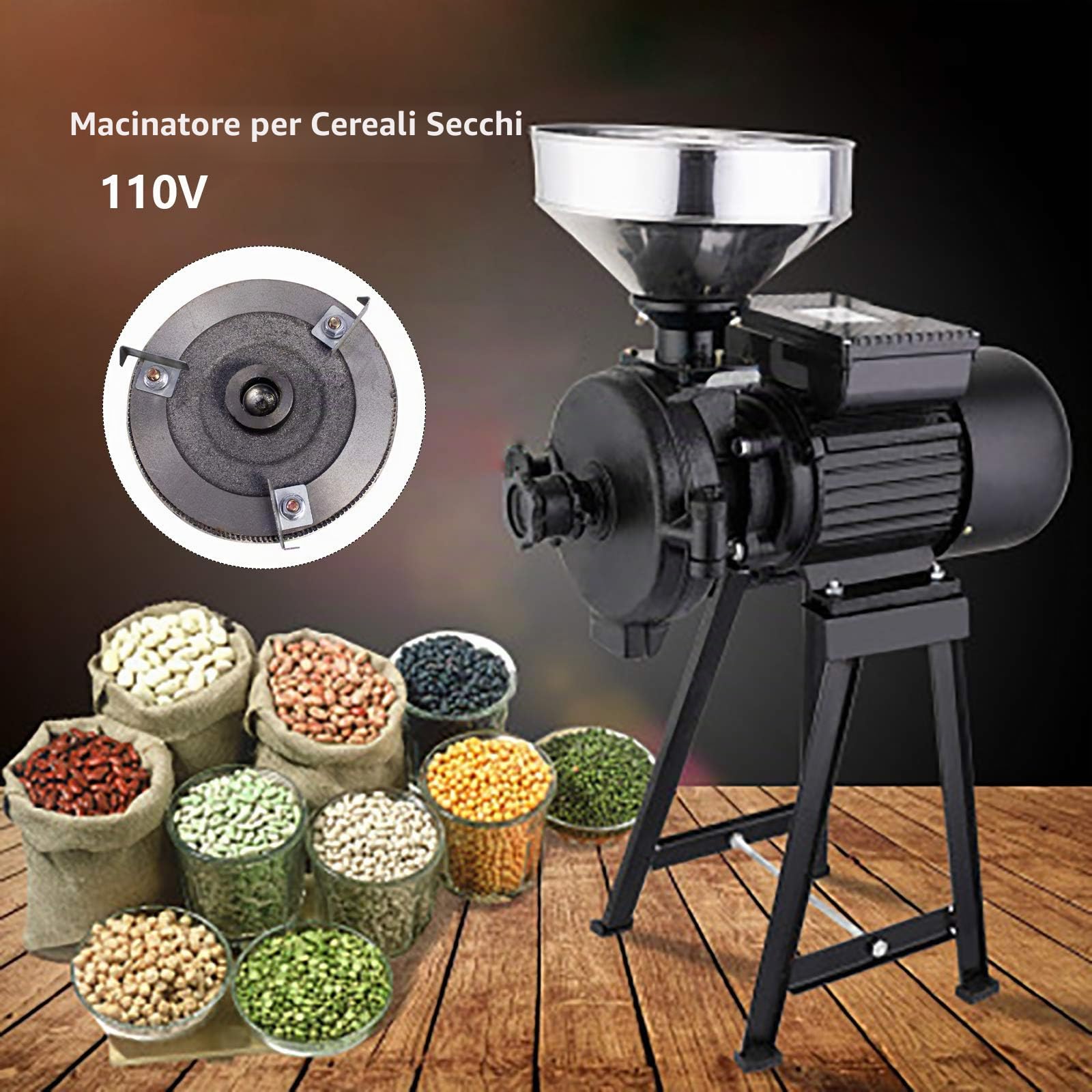 OUKANING 2200W Mulino Elettrico, Macchina+Imbuto, Macinino Elettrico, Giada Bianca Smerigliata, Per Cereali, Spezie, Famiglie E Commerciali
