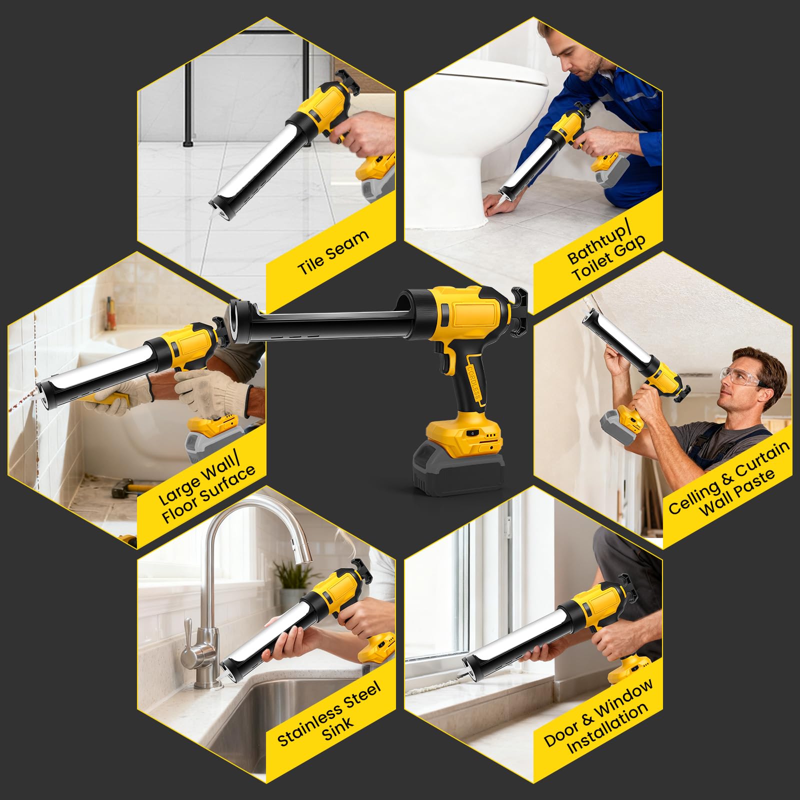 Pistolet à mastic sans fil pour Dewalt 20V (sans batterie) | Pistolet à calfeutrer électrique, 6 vitesses réglables, affichage numérique, éclairage LED, pour cartouche 10oz/300ml