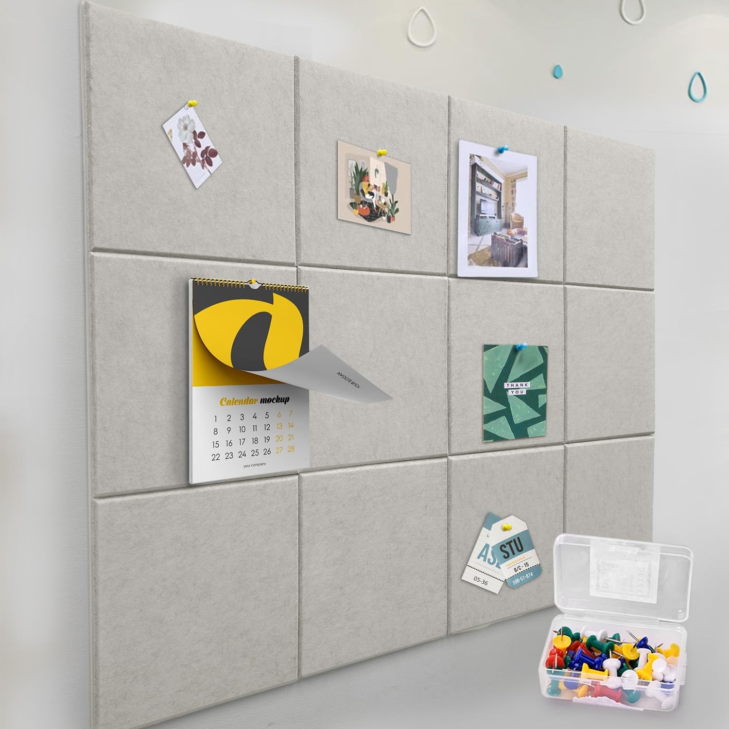 Felt Wall Tiles Bulletin Board with Removable Adhesive, 47"x35" Rose Purple Cork Board Alternative with 40 Push Pins, 12 Pack Large Office Cork Tile Push Board Felt Squares for Walls