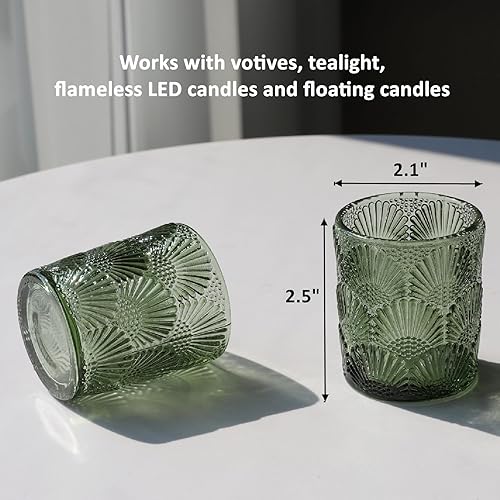 Miniatura 6 de Juego de 12 portavelas votivas verdes, portavelas de cristal verde para centro de mesa de fiesta de boda, candelabro, portavelas vintage para otoño,