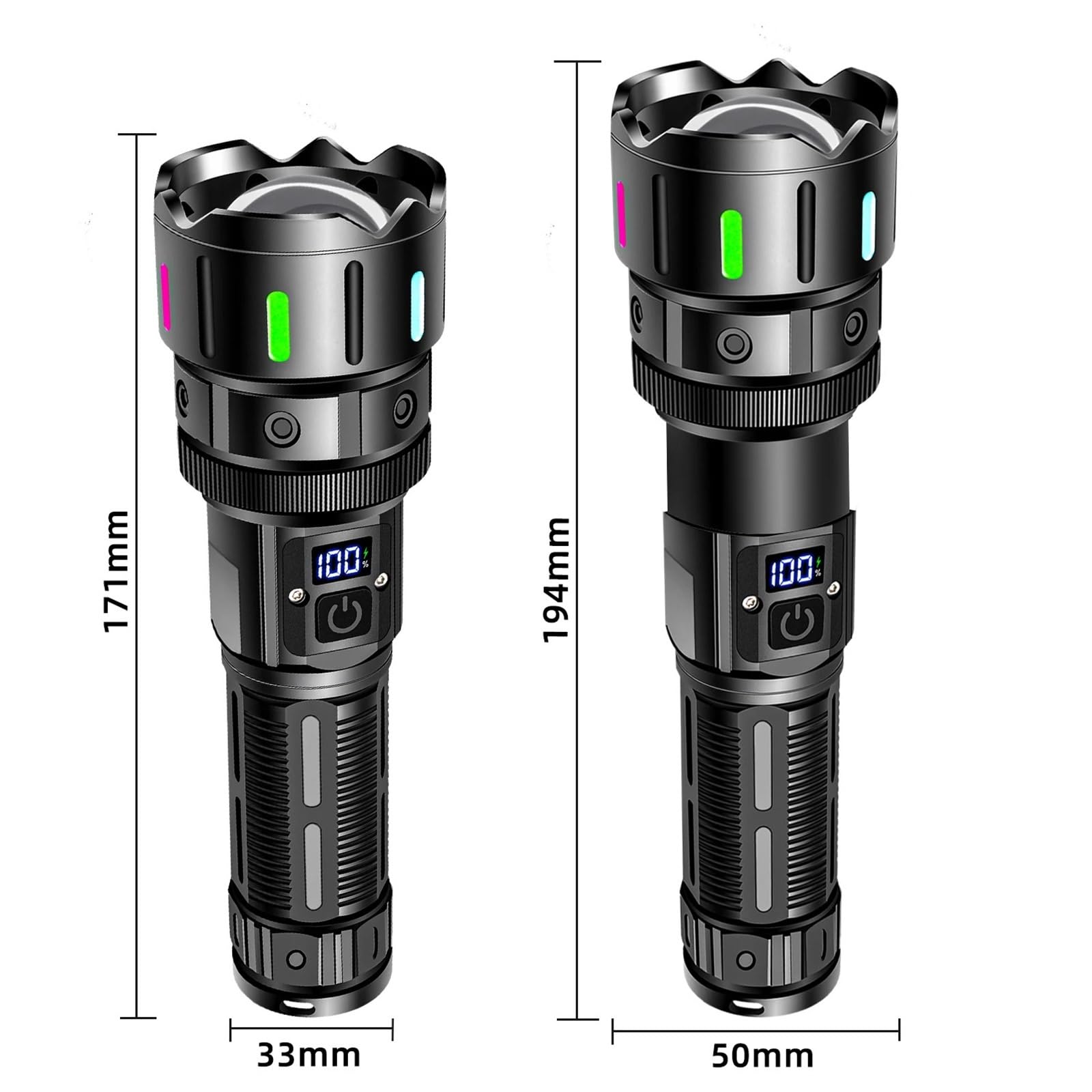 Torcia LED Torcia Ad Alta Potenza, Ultra Potente, Lampada A LED Ricaricabile Tramite USB, Fluorescenza, Esercito, Tattica, Caccia, Campeggio,campeggio