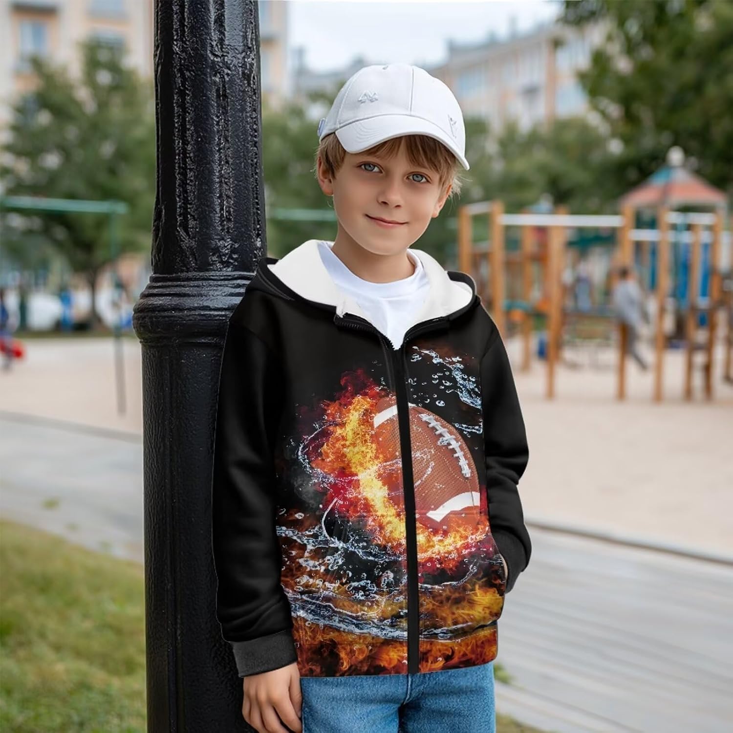 Boys' Sweatshirt Warm Hooded Fleece Hoodie Long Sleeves Zipper Jacket Sportswear for Kids 6-13 Years