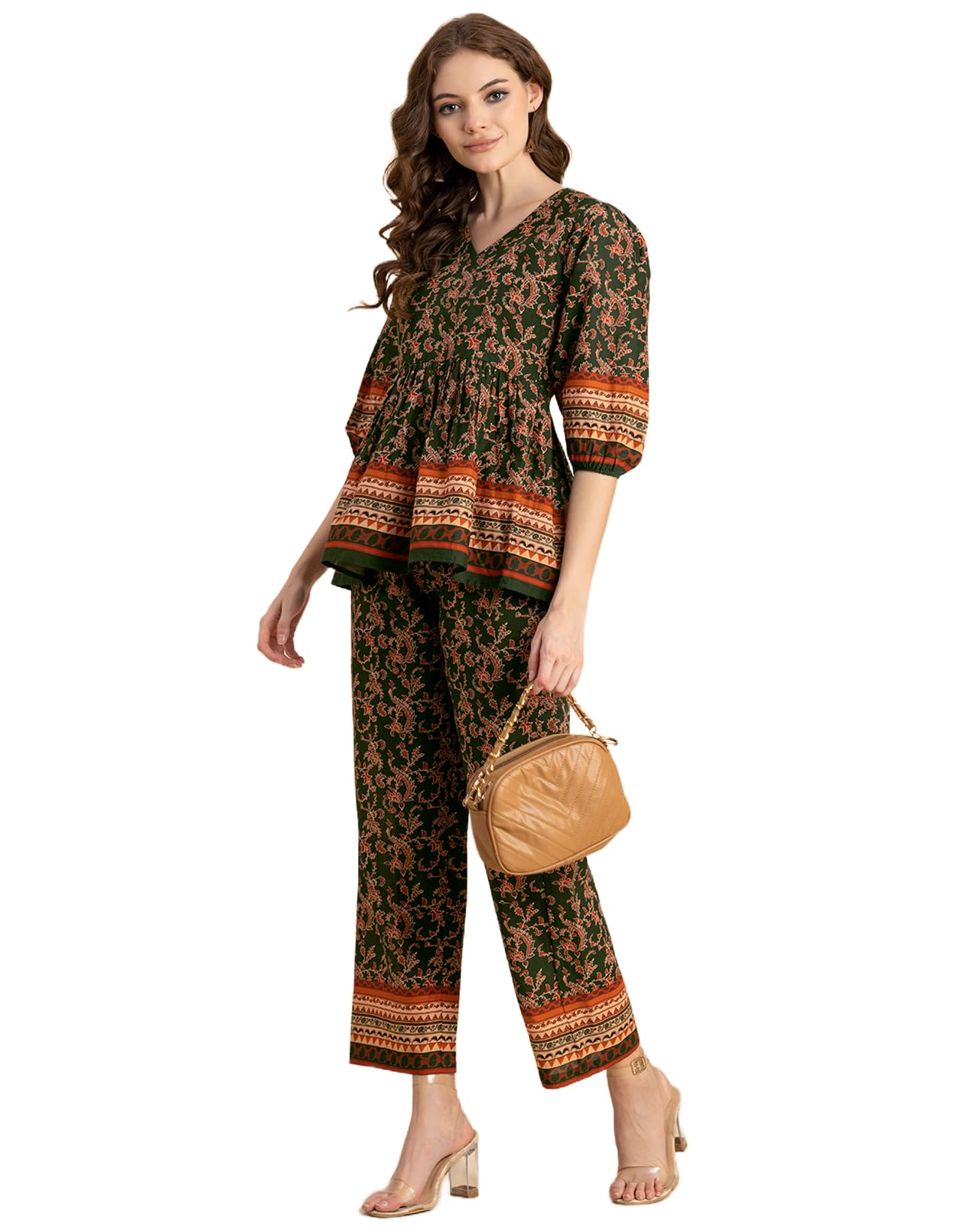 Printed 2 Pcs Coord Set For Women, Cotton Top With Pants For Summers