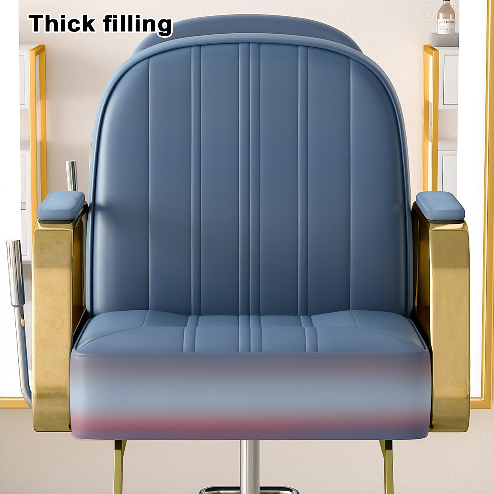 Sillas de barbero, Silla ergonómica para barbería - Silla de salón Ajustable de Cuero sintético con rotación de 360° y Base Dorada de Acero Inoxidable - Mobiliario Ideal para Salones de Bell