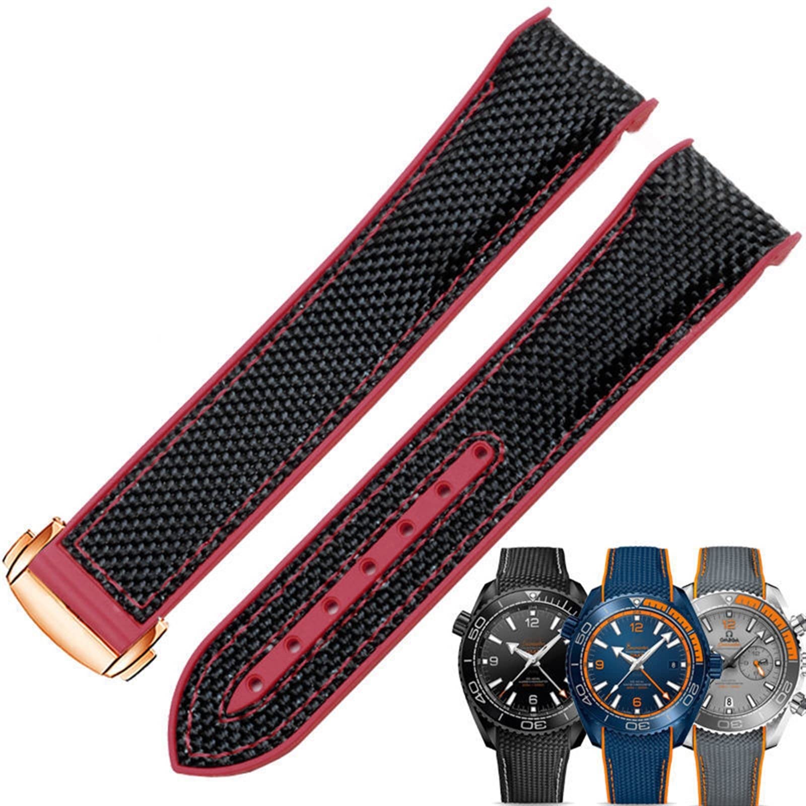 Pulsera de reloj de 20mm y 22mm para Omega 300 SEAMASTER 600 PLANET OCEAN, hebilla plegable, correa de nailon y silicona, accesorios para reloj