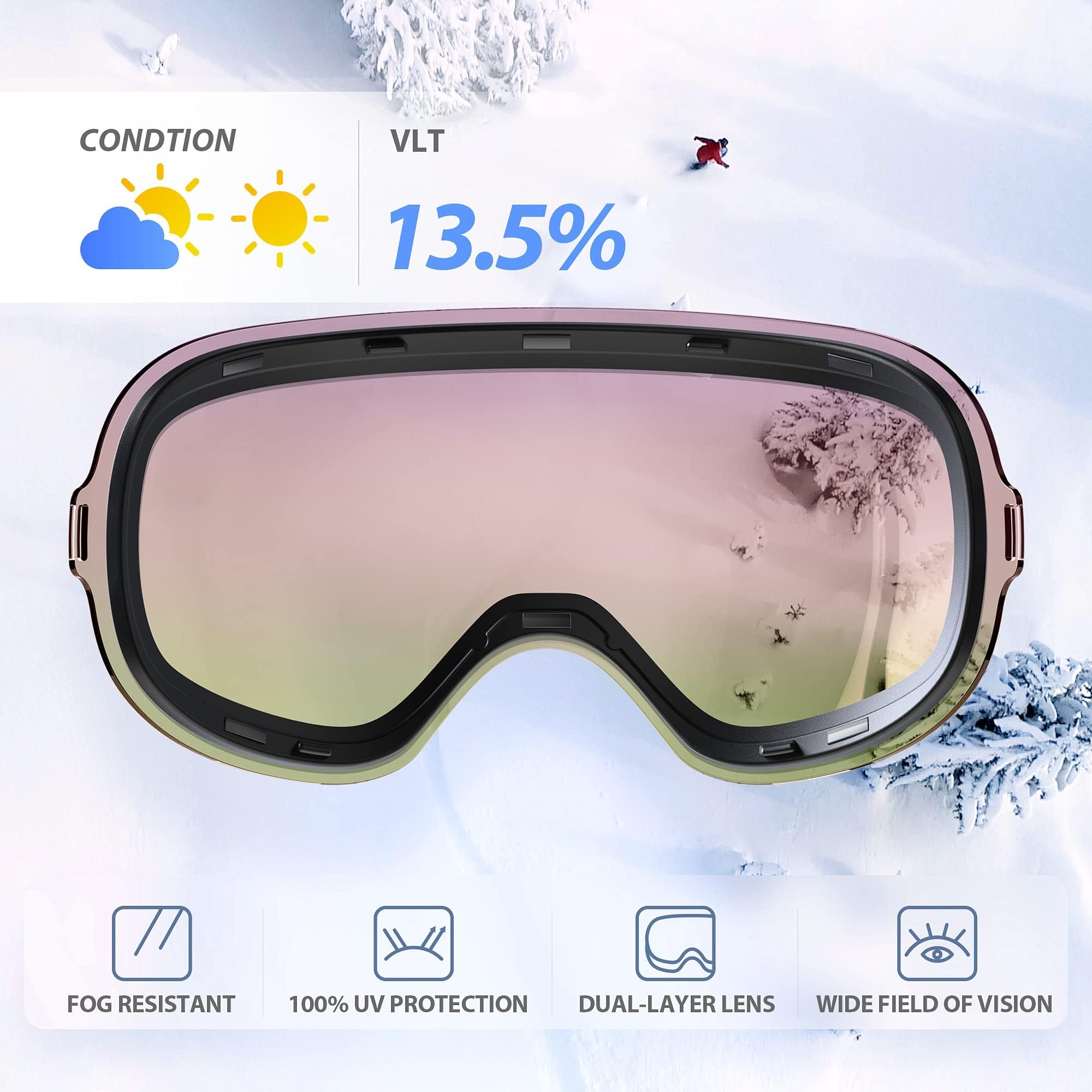 VANRORA OTG Maschere da sci, Maschere da snowboard, Verde / Verde Revo (VLT 13,5%)