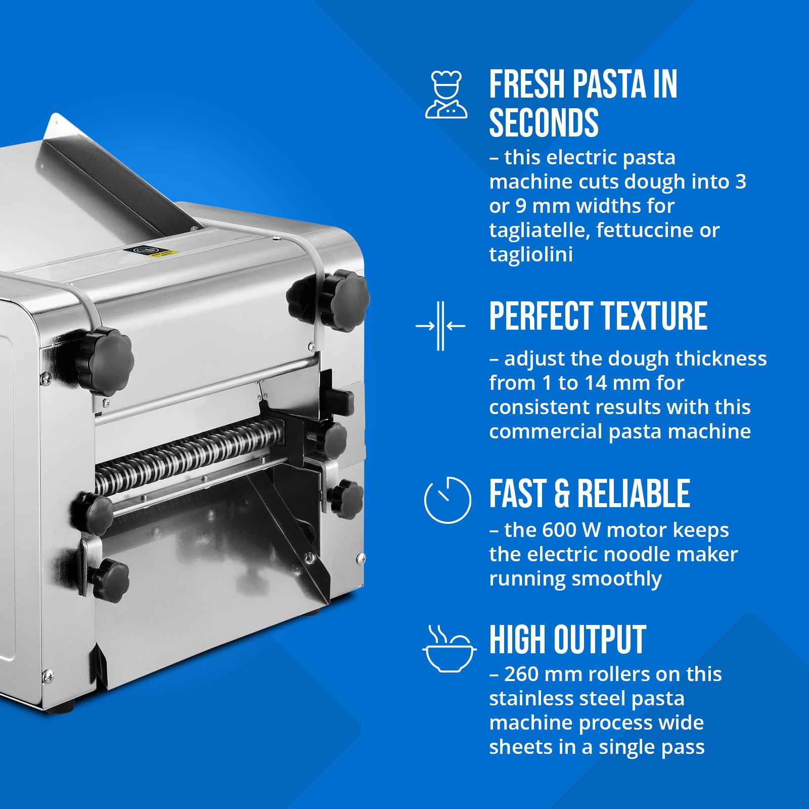 Royal Catering Elektrische Nudelmaschine 26 cm 600 W 1-14 mm Teigstärke