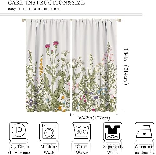Miniatura 462 de Retro 70s Floral Blackout Window Curtains, Watercolor Flower Plant Rustic Modern Style Pattern Window Drapes, for Bedroom Living Room 42x45in 2