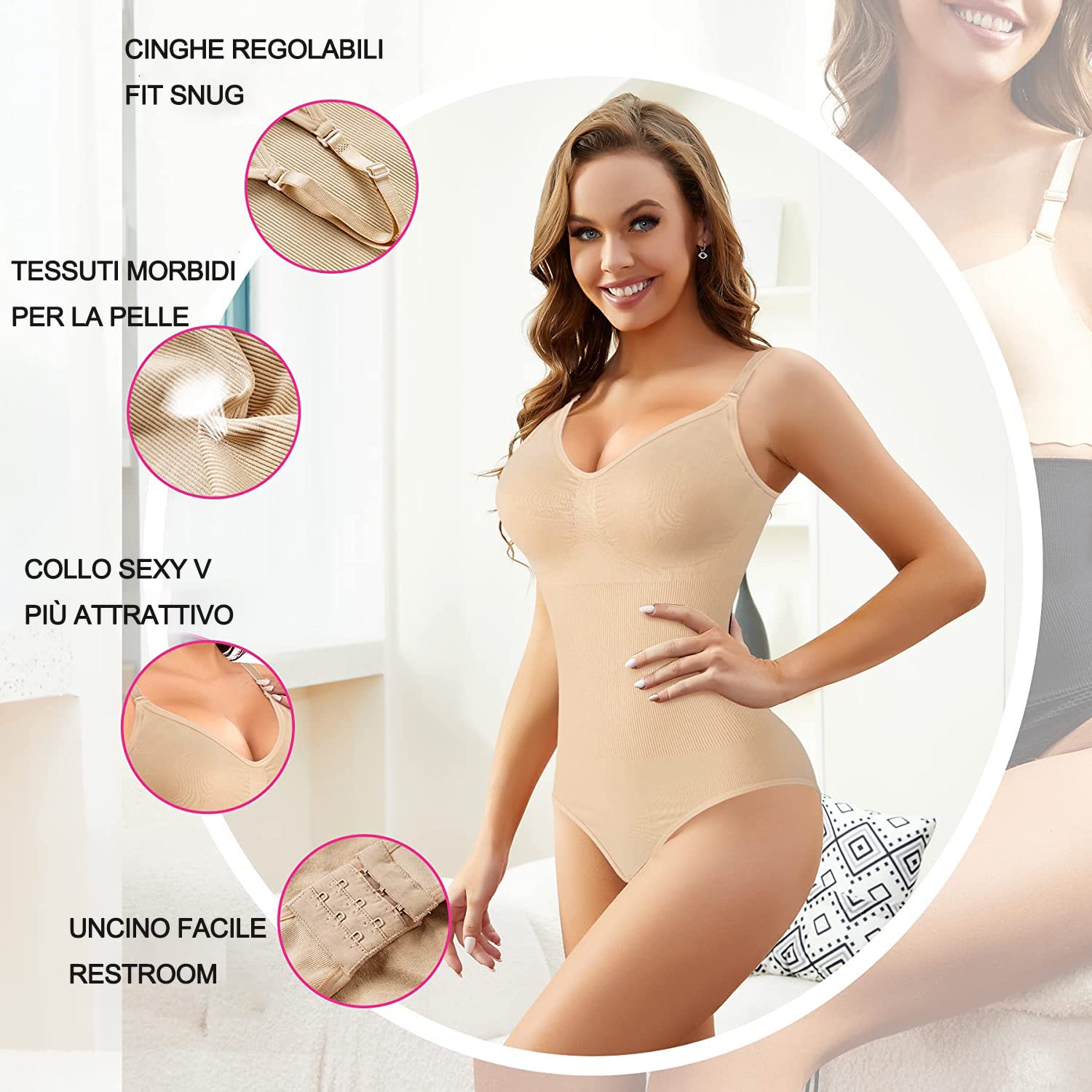 Gotoly Body Modellante Donna Shapewear Body Contenitivo Modellante Spallino Regolabile Intimo Snellente Shaper Pancia Piatta Dimagrante Shaping Bodysuit Bustier Seamless Fajas