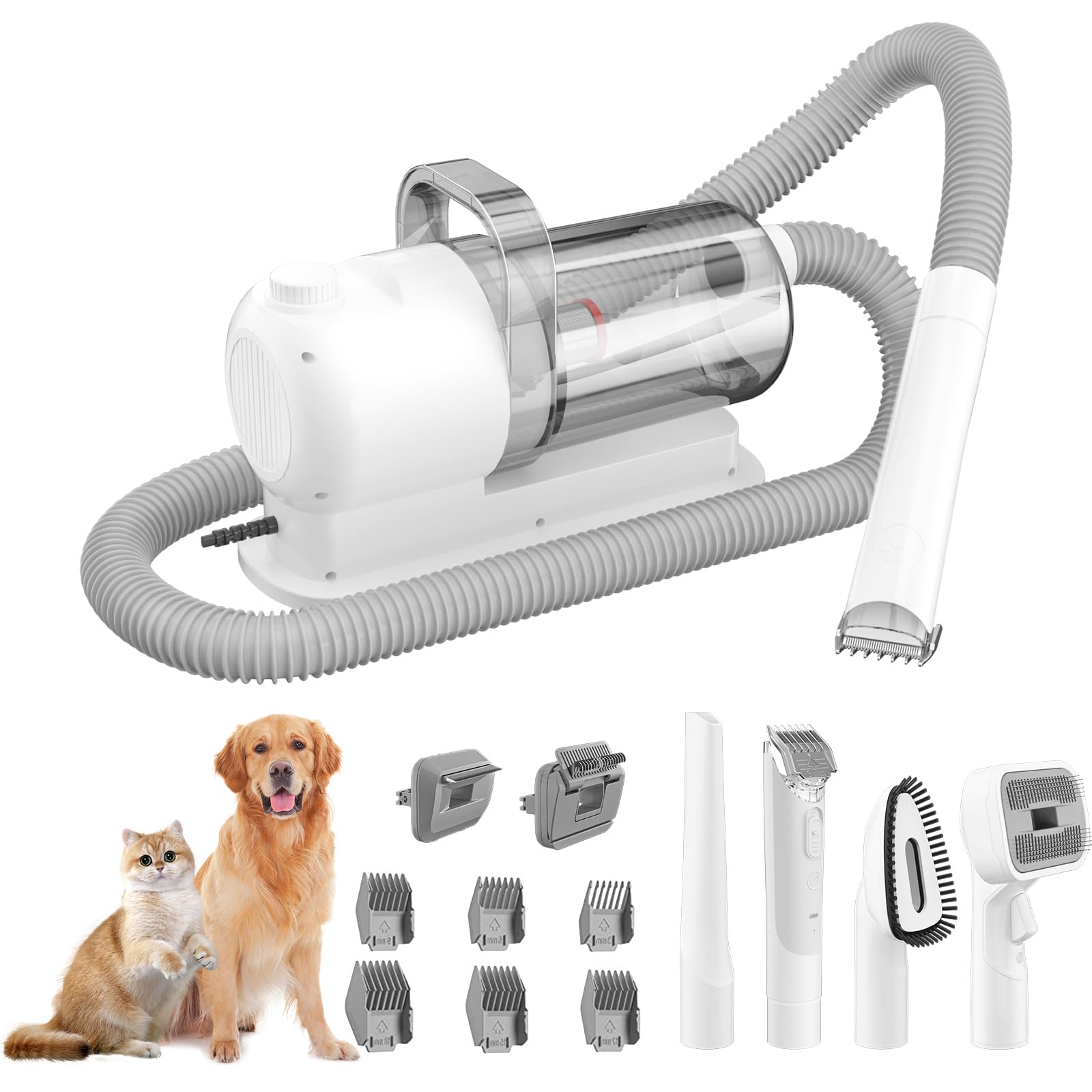 Hundepflege-Vakuum-Set, 2,5 l, ultra-leiser Haustier-Staubsauger, professionelles Fellpflegeset, Haustierpflege-Vakuum & Hunde-Schermaschine und Hundebürste zum Ausfallen mit Vakuum-Pflegewerkzeugen