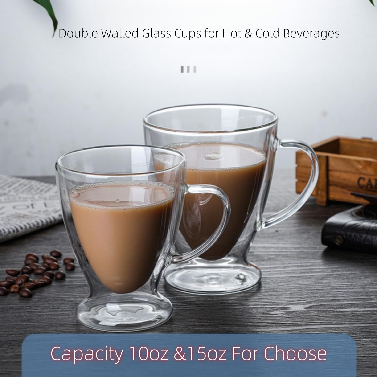 Paquete de 4 tazas de café irlandés, taza de vidrio transparente de 450 ml con asa, tazas de vidrio de doble pared para bebidas frías y calientes, vasos de bebidas, resistentes al calor