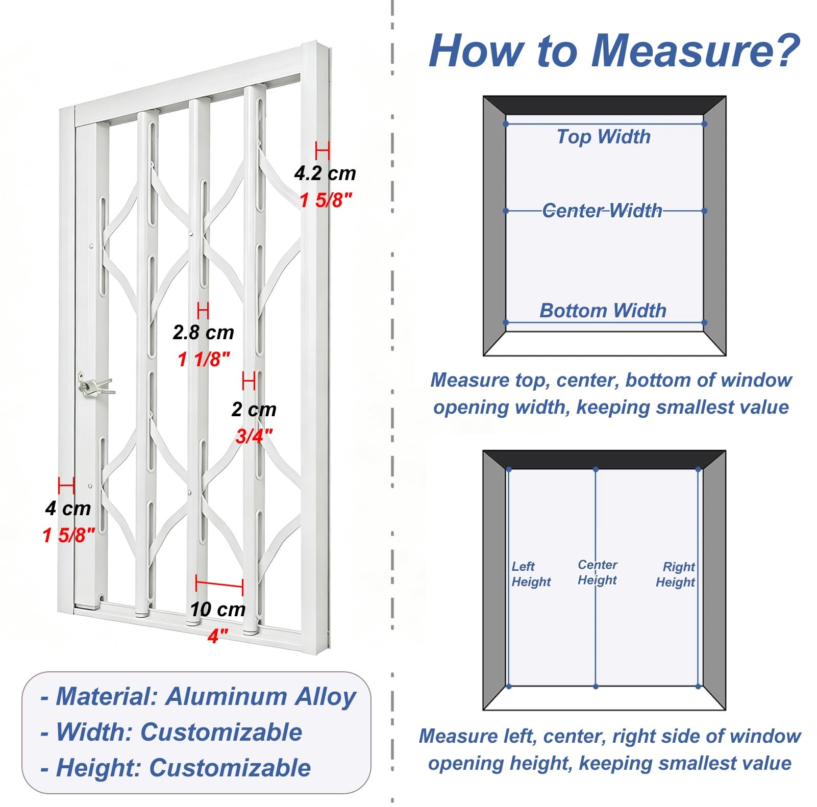 Inferriate per Finestre Inferriate Estensibili Bloccabili per Garage, Kit Ferramenta per Griglie Sicurezza Finestre Domestiche, Ringhiera Protezione Personalizzabile(W90xH75cm/35x30in)
