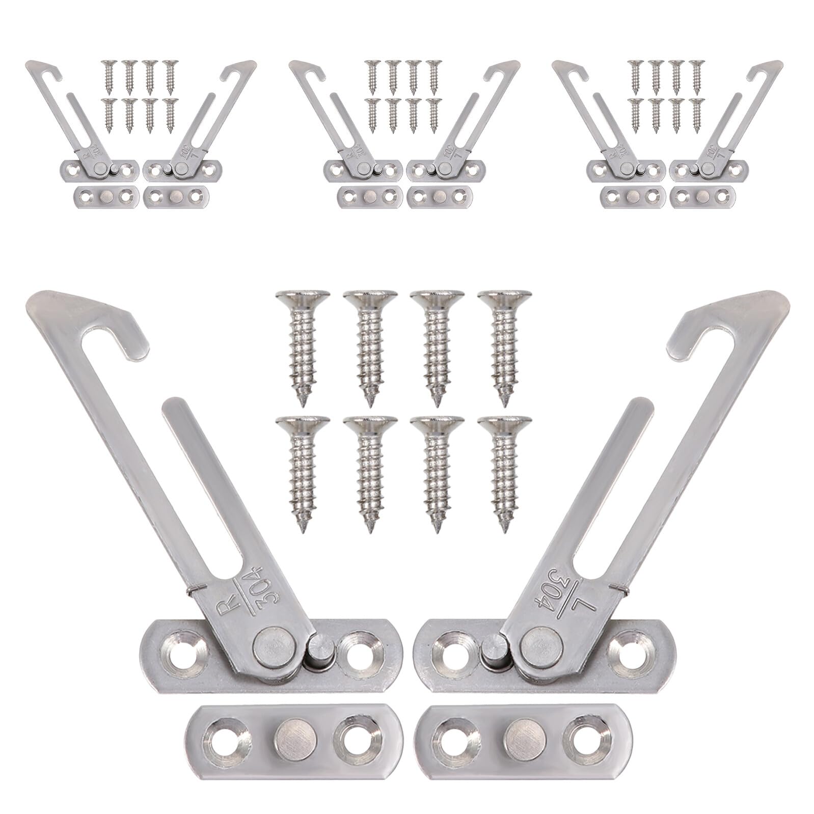 Seguro anticaídas integrado en pack de 4 limitadores de apertura para ventanas plata