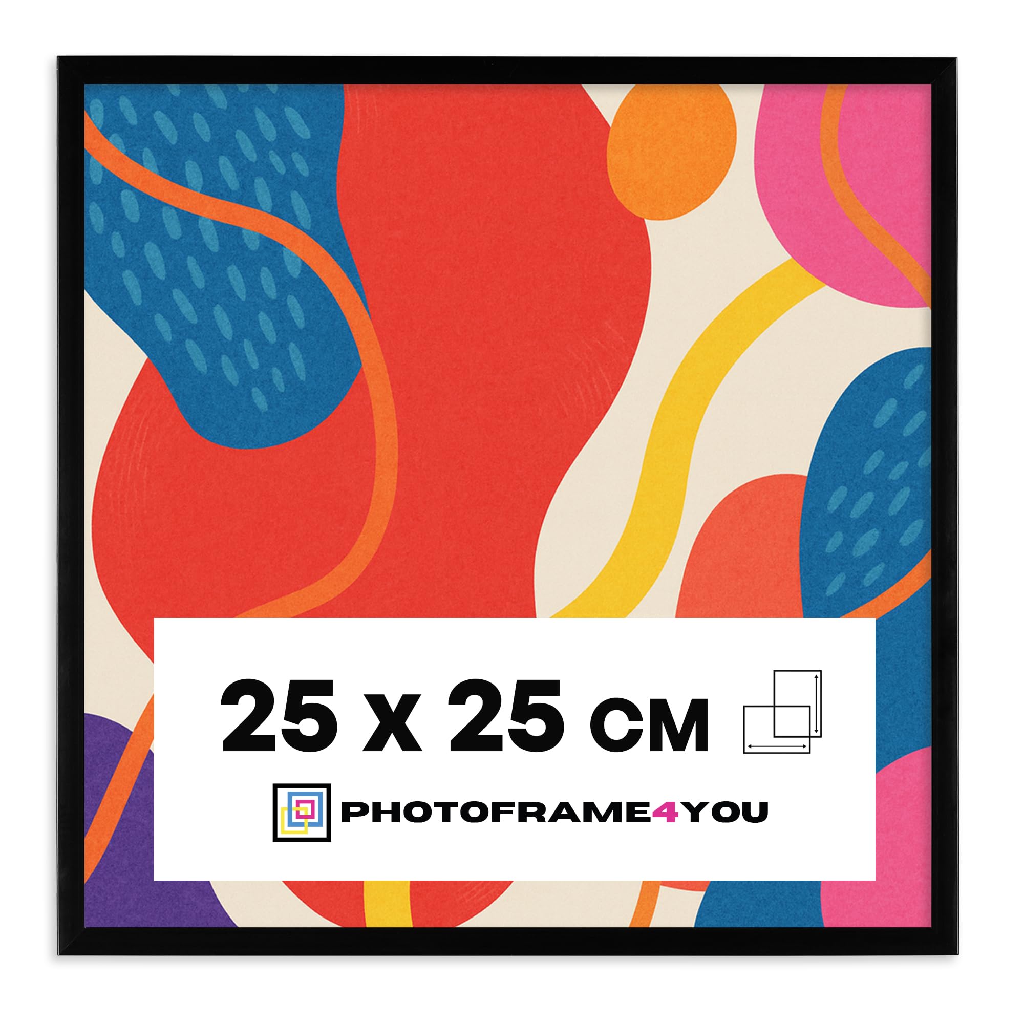 Photoframe4you - Black Photo Frame 25x25 cm / 9,8x9,8 in. - Shatterproof Acrylic Glass - Durable Plastic Wall Hanging for Pictures, Posters, Art Prints, Certificates & More - Nancy