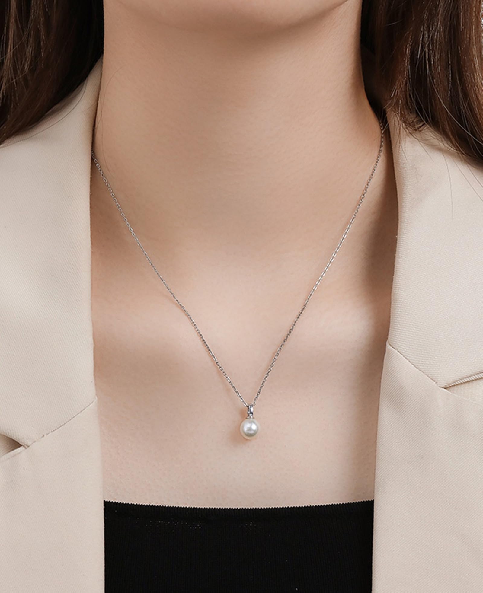 9K Weißgold Kette mit Perlenanhänger, Elegante 7-8mm Perle Halskette Echtschmuck, Goldkette Damen 9 Karat Personalisiert