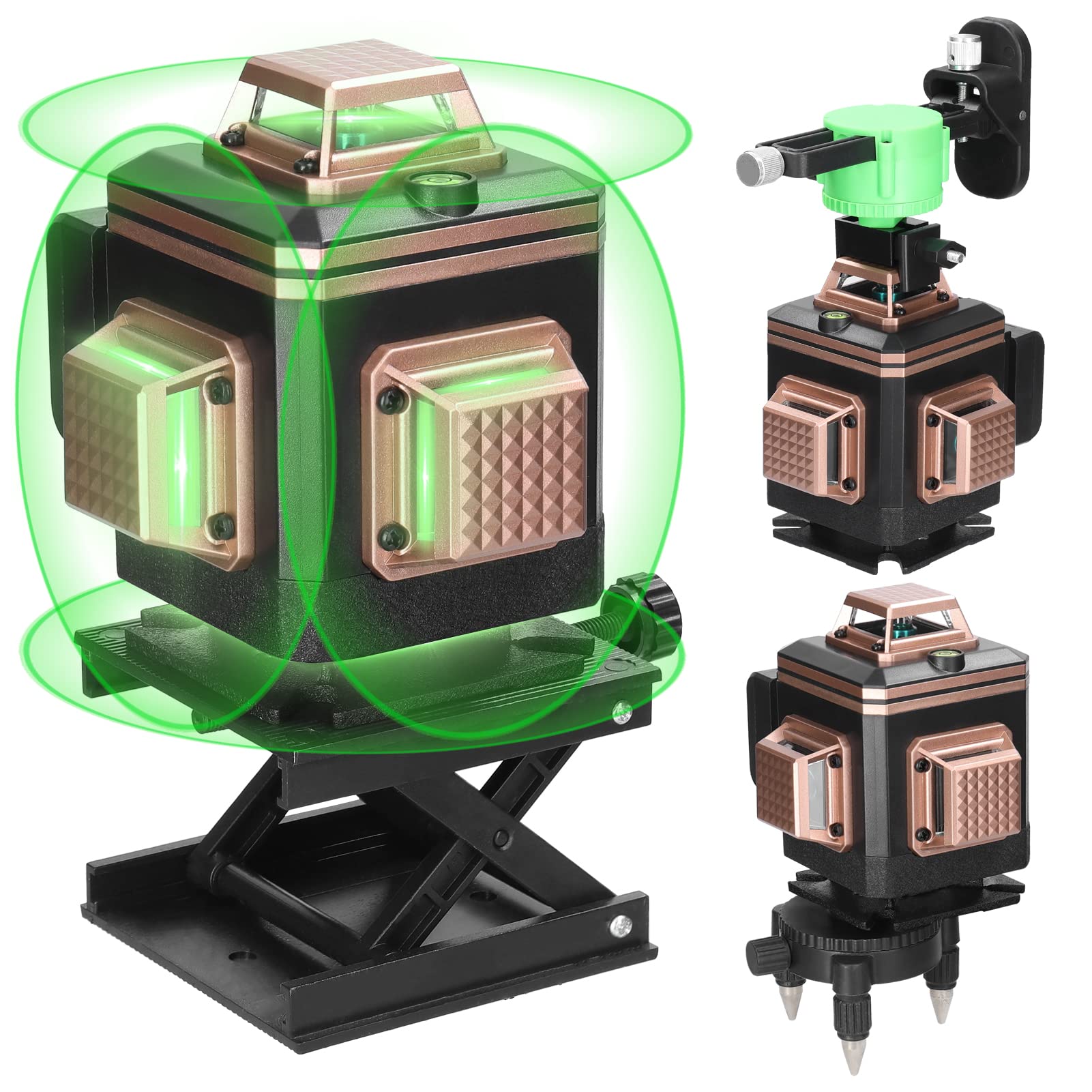 Niveau Laser 360° Geevorks Niveaux Laser 360 4D 16 Lignes Autonivelant 25m Lazer Niveaux Verte 520 Nm,1 * Batterie,Support Mural,Lignes Horizontales Verticales Avec Fonction d'Auto-Nivellement à ±3°