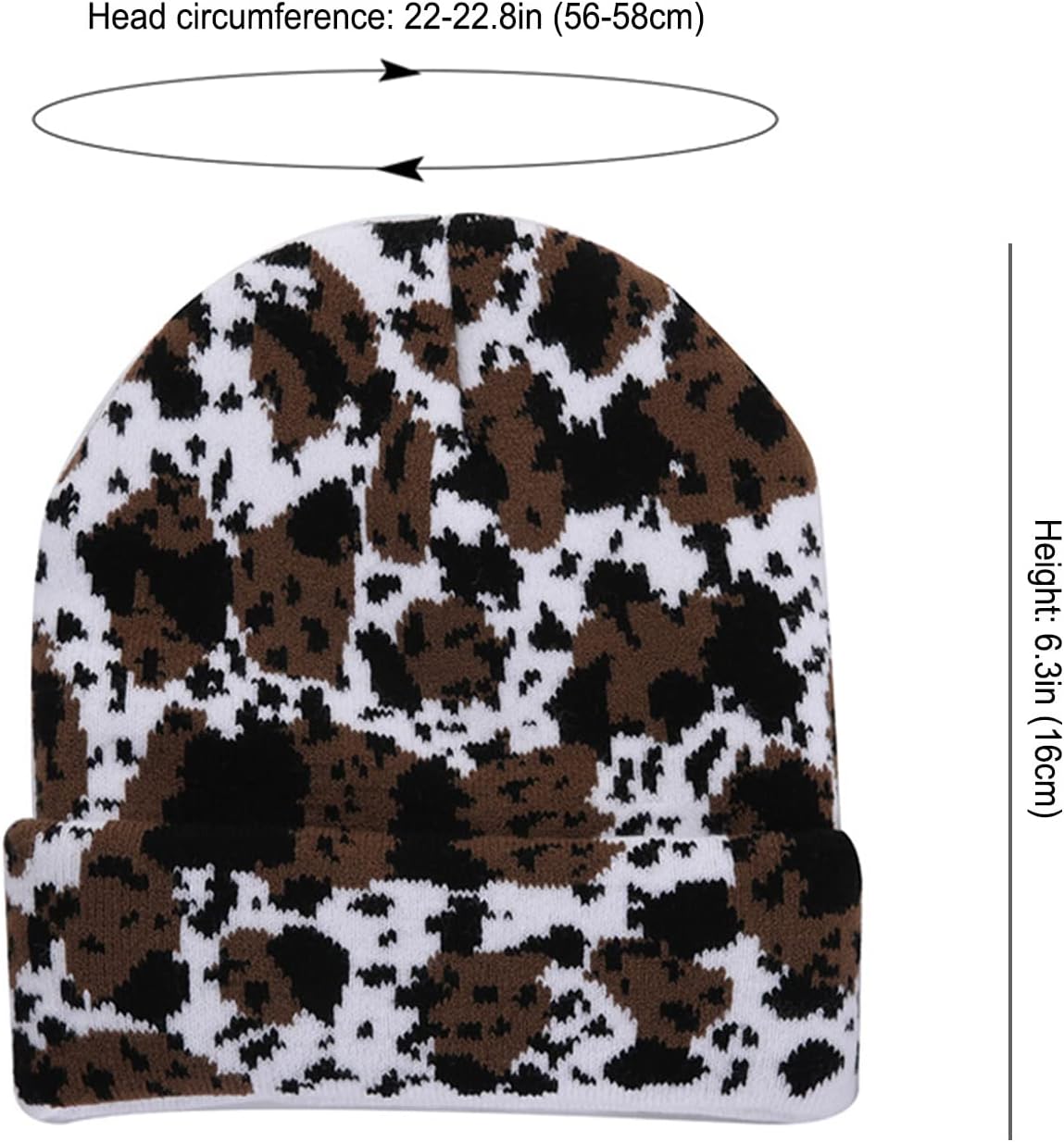 Cow Print Beanie Hats for Women Men Warm Knit Hat Animal Print Beanies Y2K Cap 2 Layers Winter Leopard Print Skull Cap - Image 2