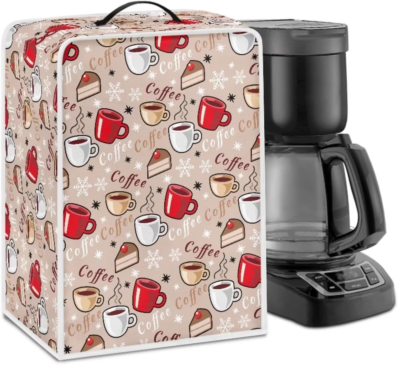 PCSJRKG Coffee Printed Coffee Maker Cover with Top Handle
