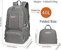 Vista 5 de G4Free Mochila de senderismo plegable ligera 40L, mochila de viaje impermeable