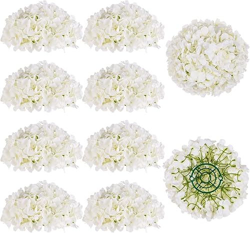 BLOSMON Hortensias artificiales de hortensia 10 piezas de flores falsas de seda blanca hortensias hortensias artificiales arreglos florales ramo