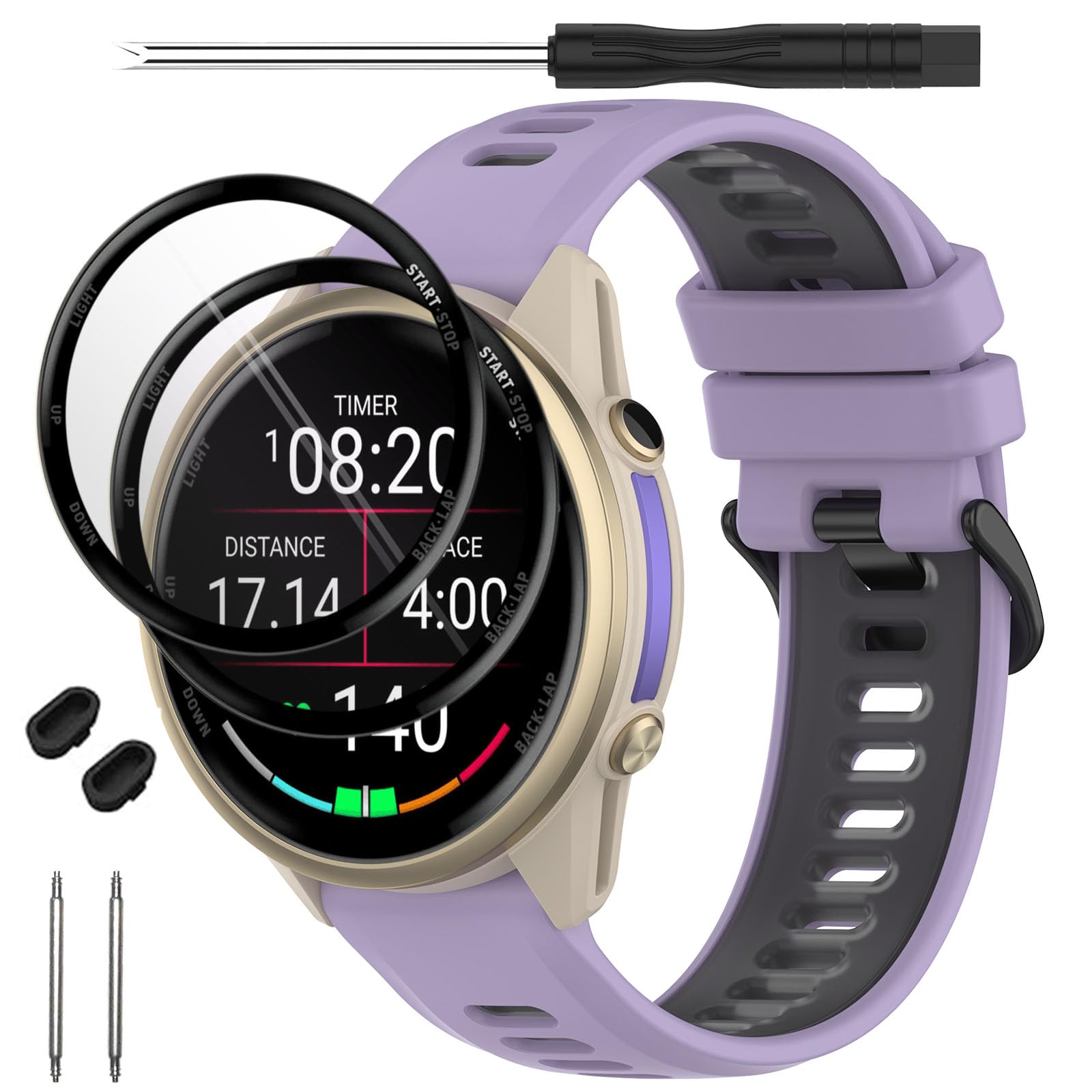 TopPerfekt Watch Straps Compatible with Garmin Forerunner 970, Soft Silicone Replacement Band Wristbands Fit for Garmin Forerunner 965/955/Descent G1 Smartwatch for Women Men Purple - Black โ image 1