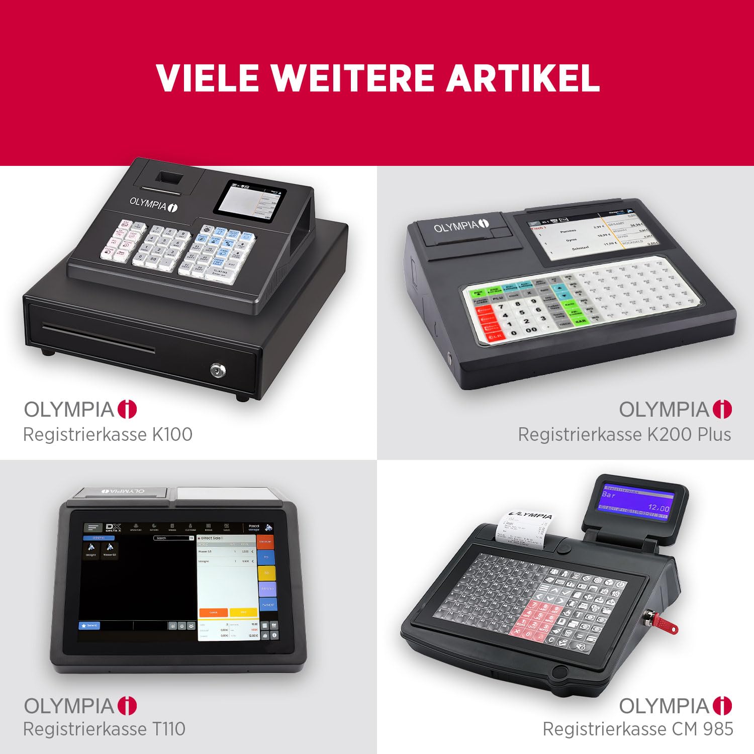 Olympia K200 Registrierkasse Touchdisplay 7 Zoll Android 11 58 mm Thermodrucker Hubtastatur 48 Tasten LED-Anzeige
