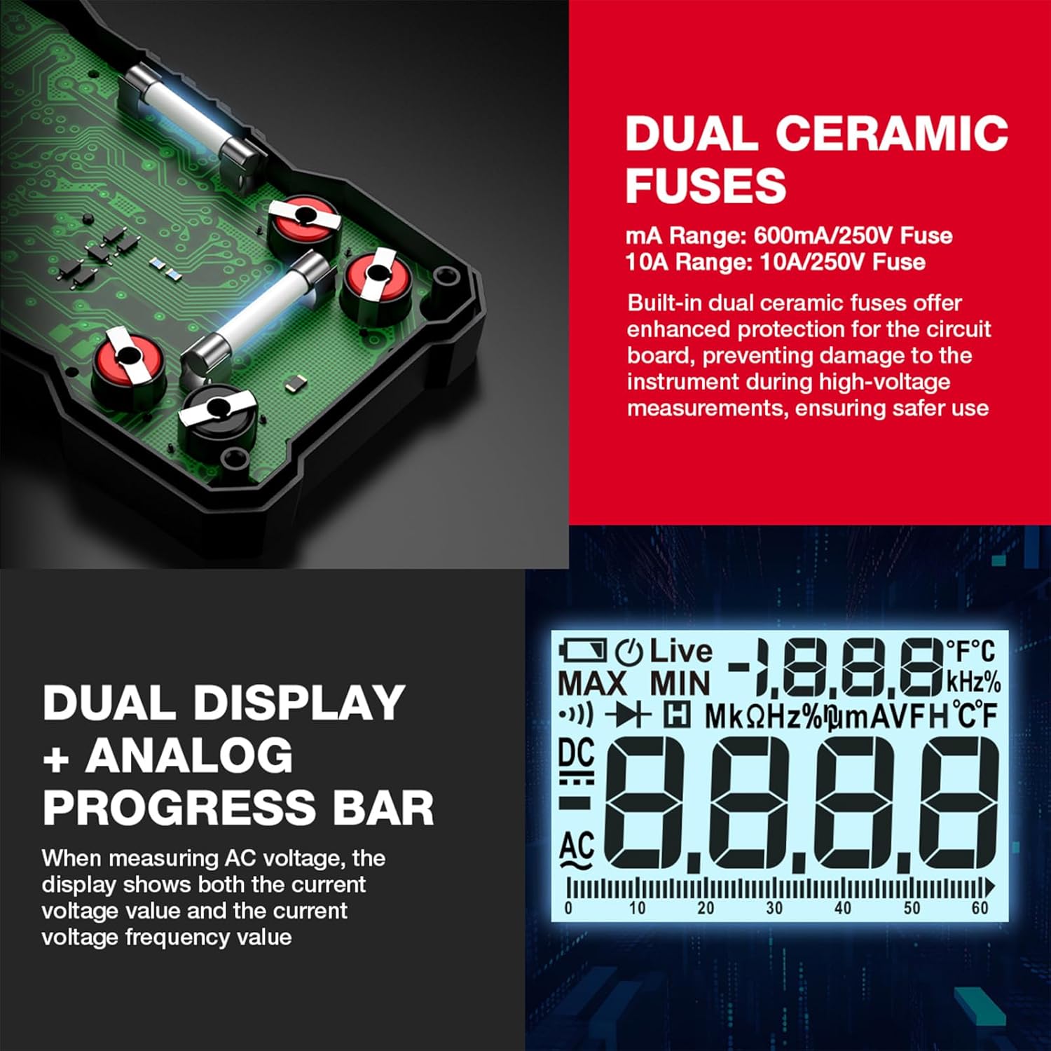 HT118L Digital Multimeter 6000 Counts True RMS AC/DC t NCV Live Wire Detection Transistor Tester Voltmeter acitance Meter