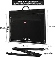Vista 3 de Nicpro Bolsa de Portafolio de Arte Ligera, 23x31, Estuche de Lona de Arte Negro con Correa de Hombro Desmontable, Esquinas de Cuero, Estuche