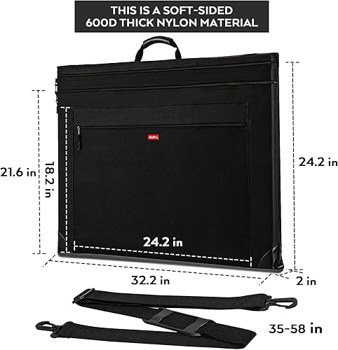 Miniatura 3 de Nicpro Bolsa de arte ligera, 23 x 31 pulgadas, funda de lona negra con correa de hombro desmontable, esquinas de cuero, estuche de almacenamiento