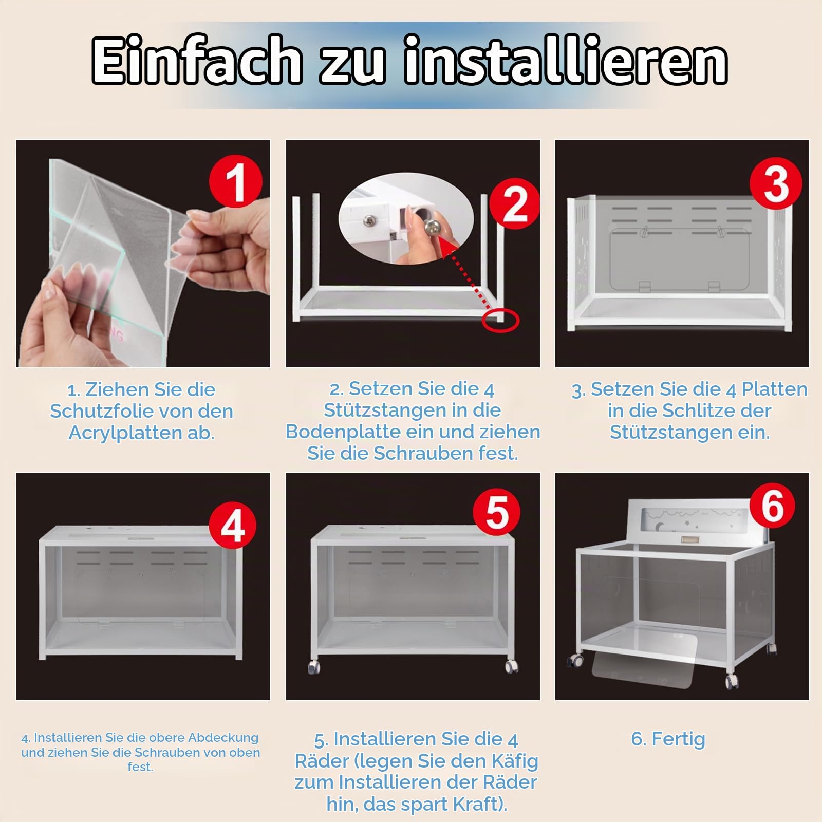 Hamsterkäfig mit Rädern, Groß Nagerkafig Rattenkäfig Kleintierkäfig, Weiß Hamsterhaus 360° Transparenz Hamster-Auslaufbereich aus Acryl Hamster Cage for Nager Mäuse, Ratten