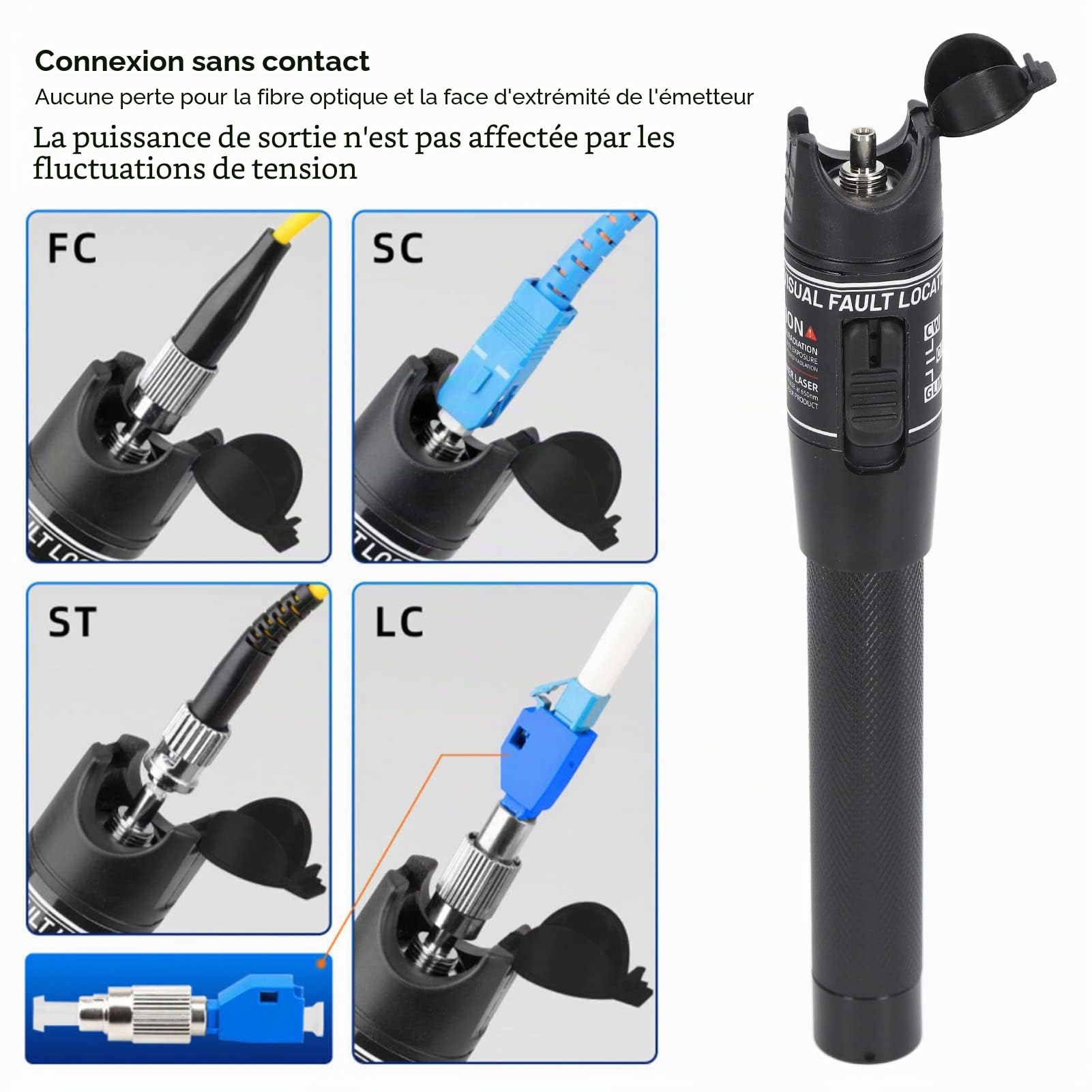60MW 60KM Localisateur de Défaut Visuel Outil de Testeur de Câble à Fiber Optique Universel 2.5mm FC SC ST Interface Aluminium