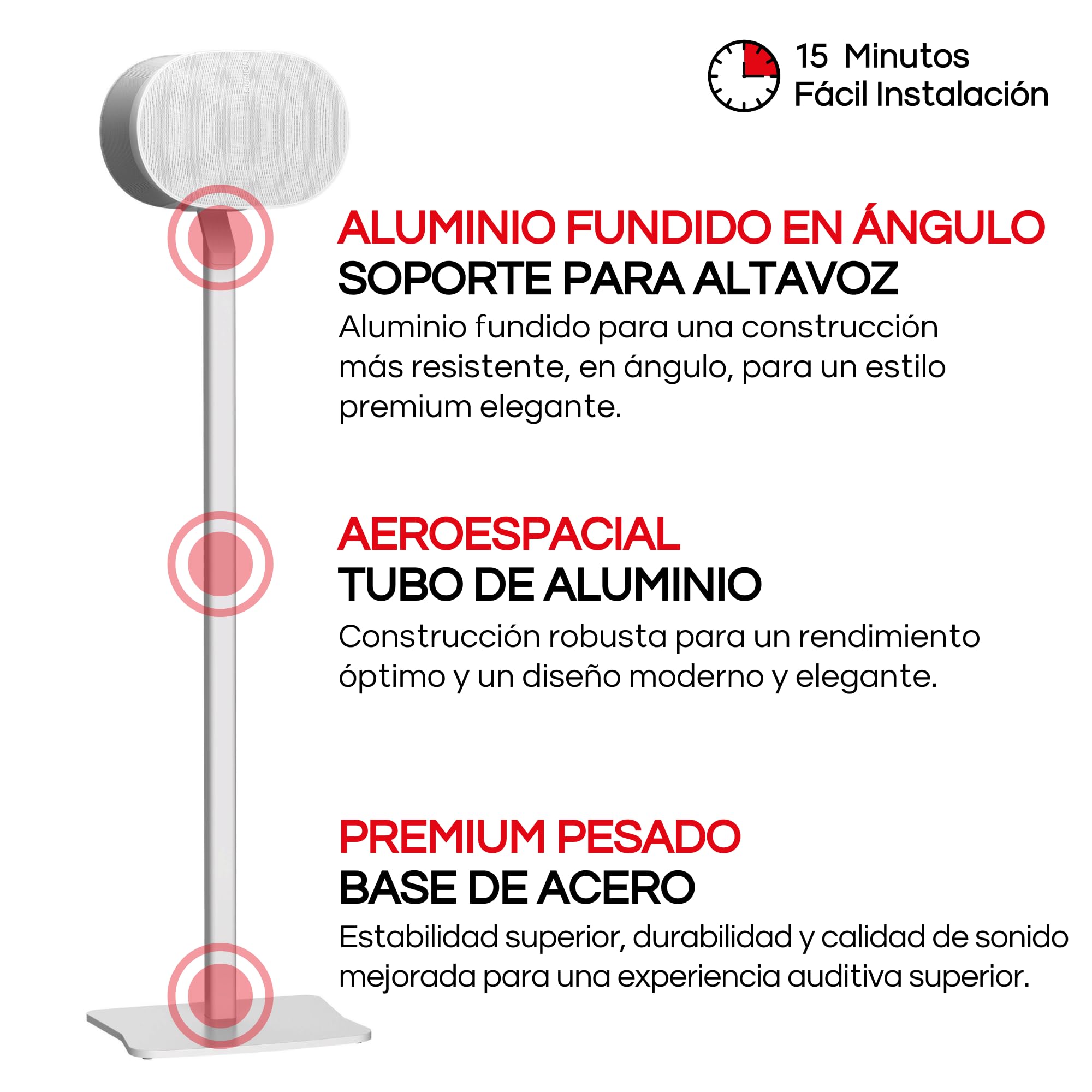 ERA300 Soporte de Suelo, Diseño de Metal Premium, Paquete Doble (2pcs), Blanco, Compatible con Sonos ERA 300, Accesorios Incluidos, Gestión de Cables, Diseñado en el Reino Unido, Doble, Par