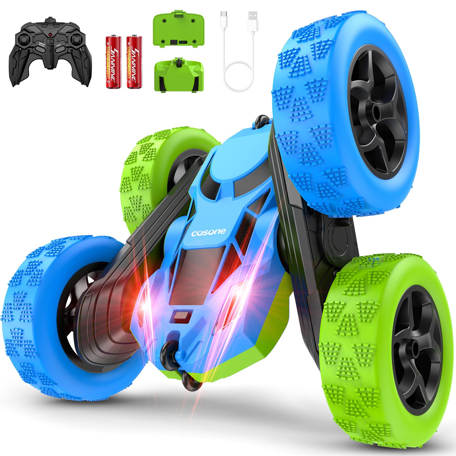 cosone Off-Road Remote Control Car - RC Car with Flashing LED - 2.4GHz 4WD 360° Rotation (3 Years Old)