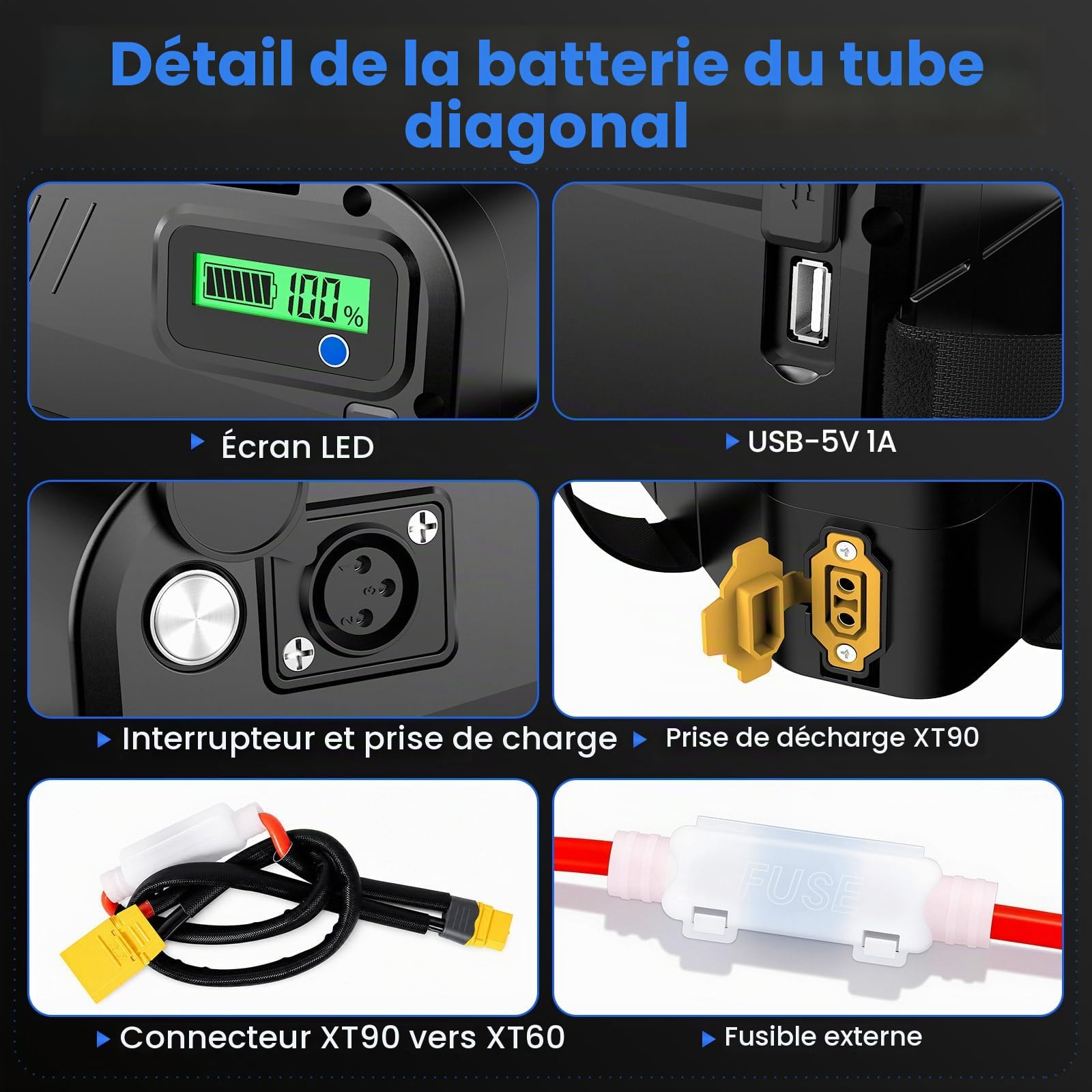 Batterie Triangulaire 48V 30Ah de vélo électrique 1500W 1000W 500W w/GPS
