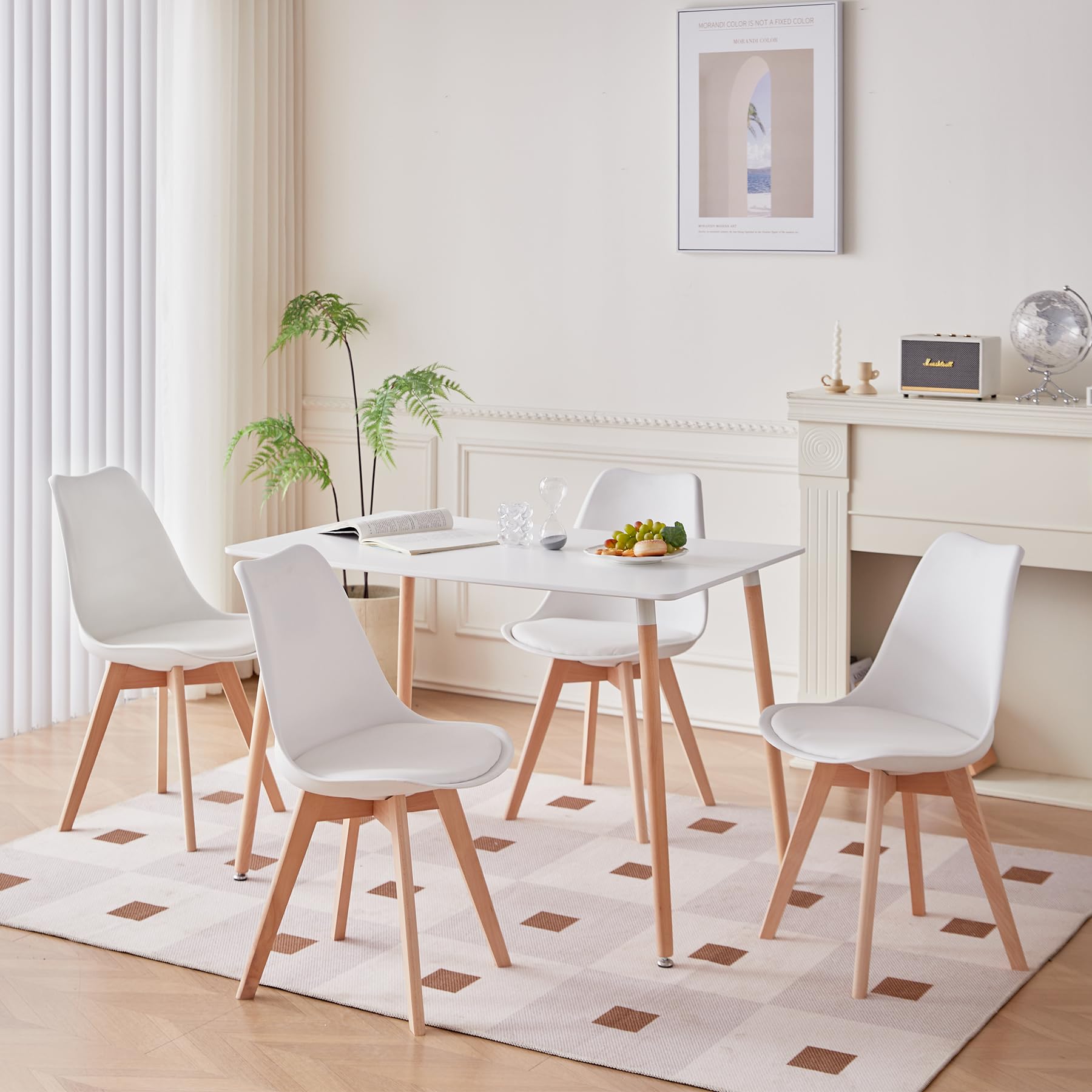 Ensemble Table à Manger 4 Chaises TTATC - Style Nordique - Pieds En Hêtre - Table 110x70cm - Noir