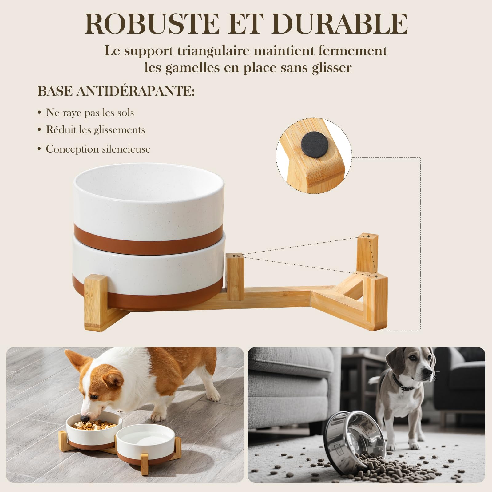 Ensemble de gamelles en céramique pour chien MALACASA avec support en bois, gamelles pour animaux de 3,5 tasses pour chiens de taille moyenne avec base antidérapante, grands chiots, chats, retrievers