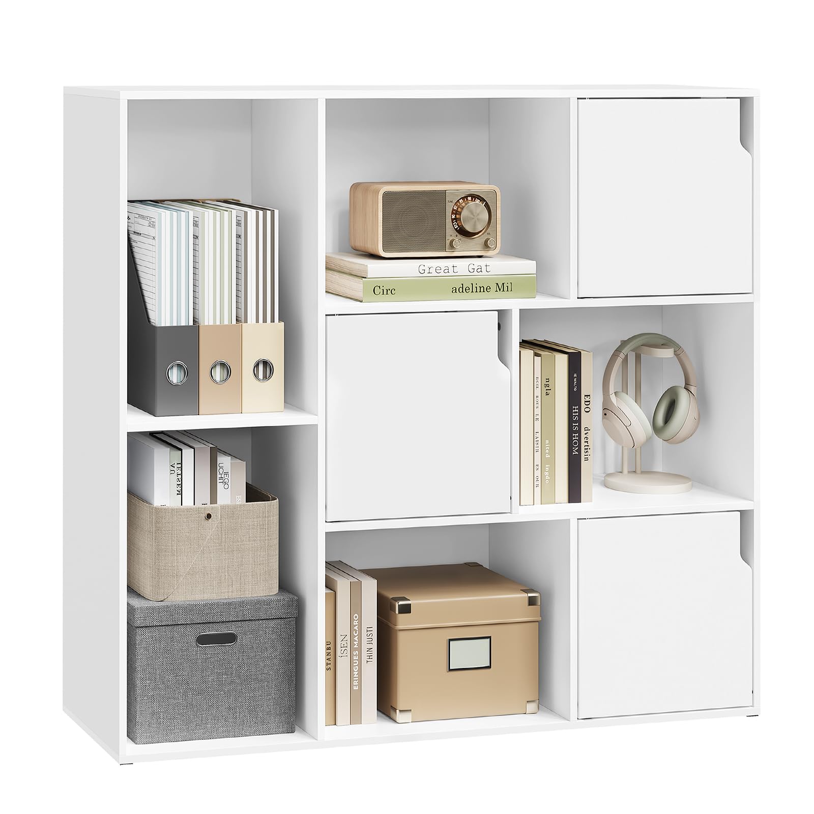 WOLTU Bücherregal mit 8 Fächern, Regal mit 3 Türen, Standregal Aktenregal Ordnerregal, Aufbewahrungsregal für Büro Wohnzimmer Arbeitszimmer, 106x96x30 cm, #3564