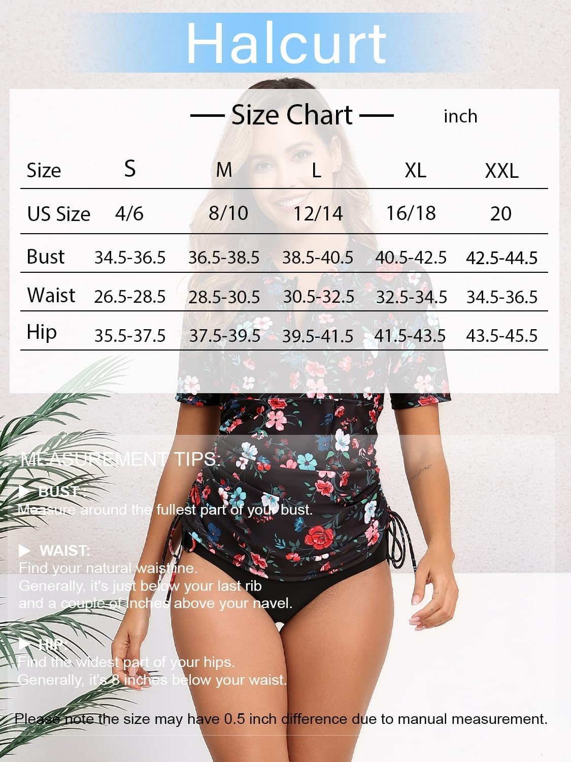 Halcurt Women's Short Sleeve Rash Guard Swim Shirt with Bra Half Zip Tie Drawstring UPF50+ Swimsuit Top - Image 7