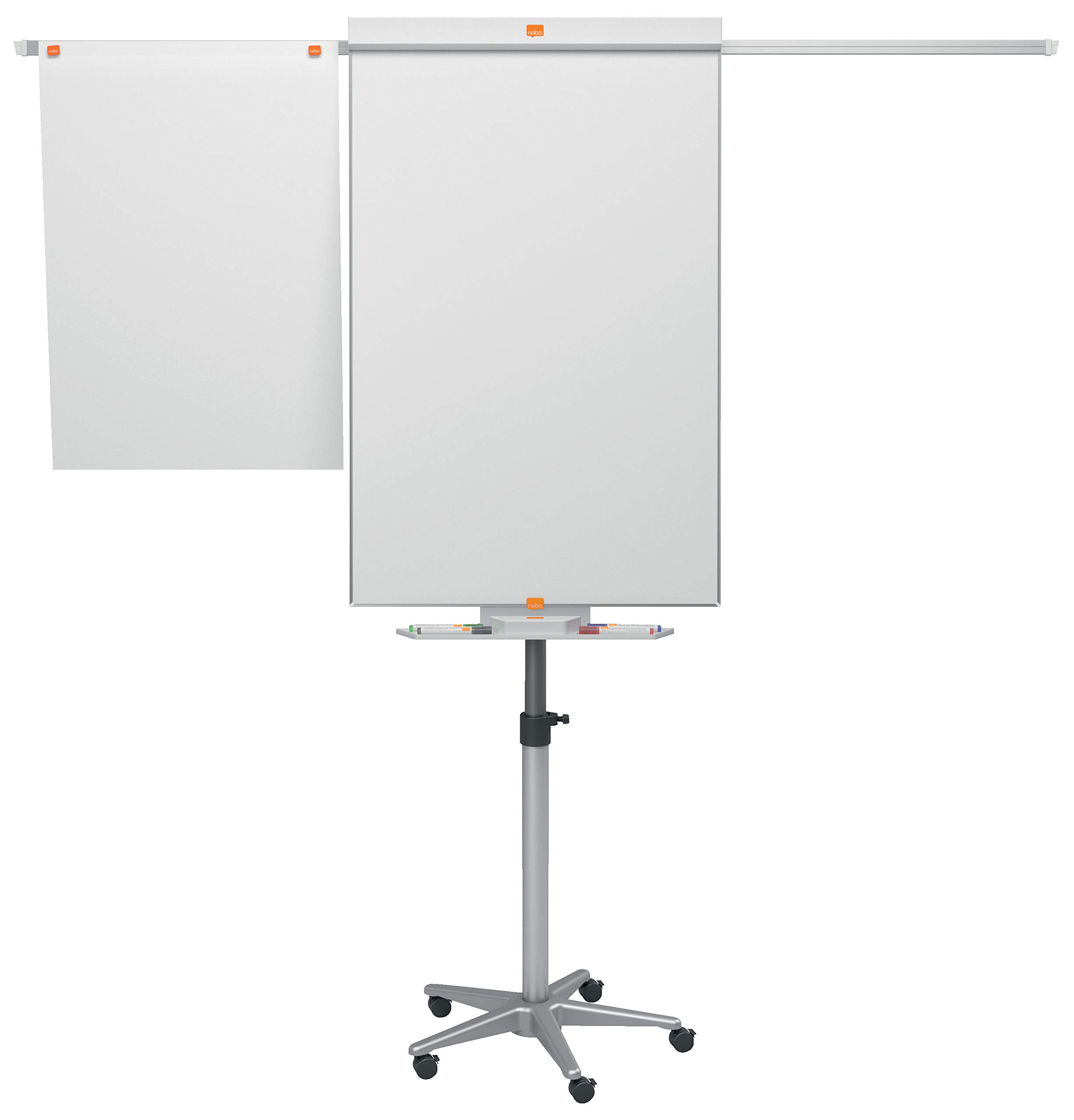 Nobo Impression Pro Mobile Magnetische Flipchart/Whiteboard aus Stahl, Verlängerungsarme & feststellbare Rollen, 3-fache Breite, trocken abwischbare Tafel, mit Stifthalter und Marker, weiß, 1901920