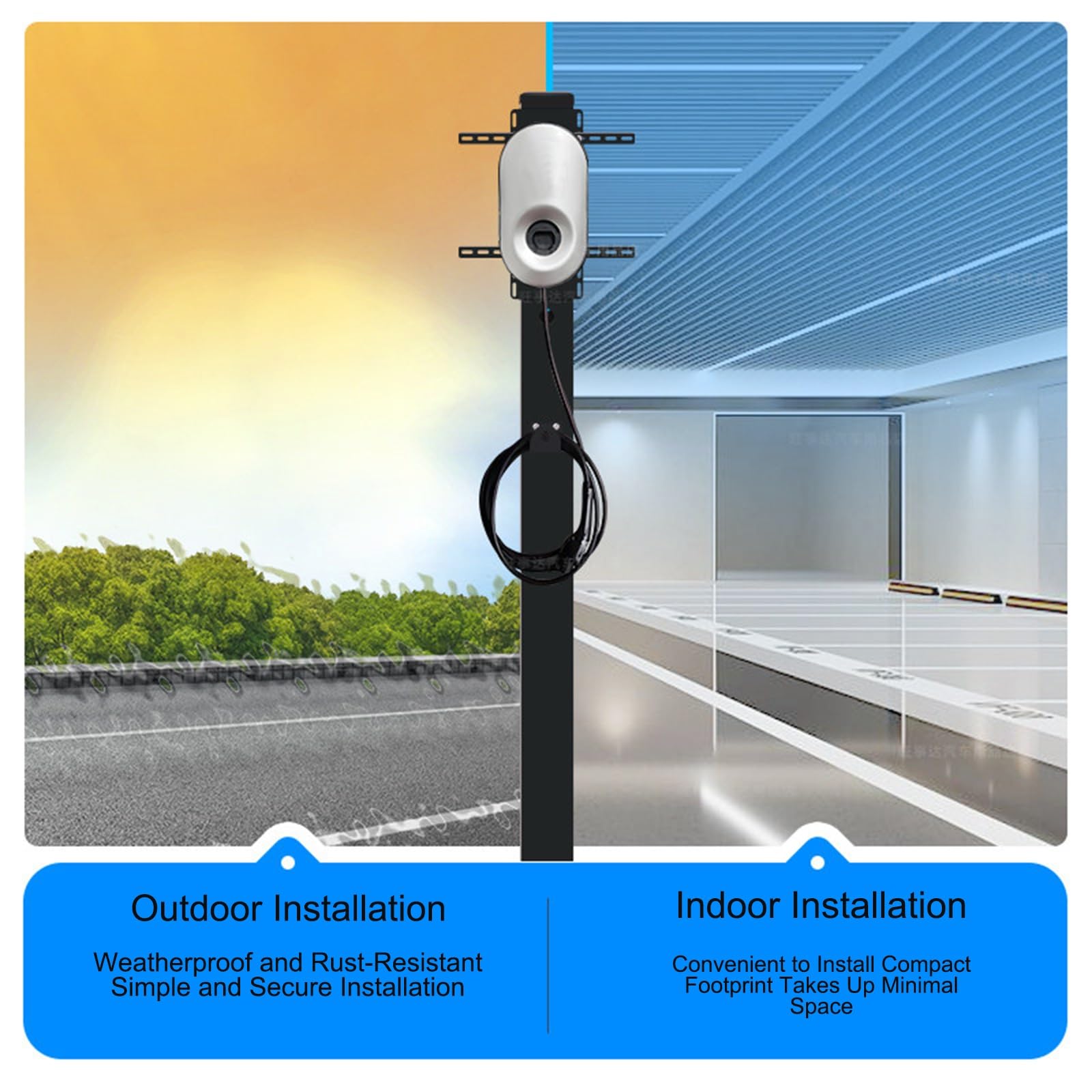 Kompakte EV-Ladestation, Ständer, Edelstahl, EV-Ladestation, Standfuß, kompakte Stellfläche, geeignet für den Innen- und Außenbereich (schwarz)