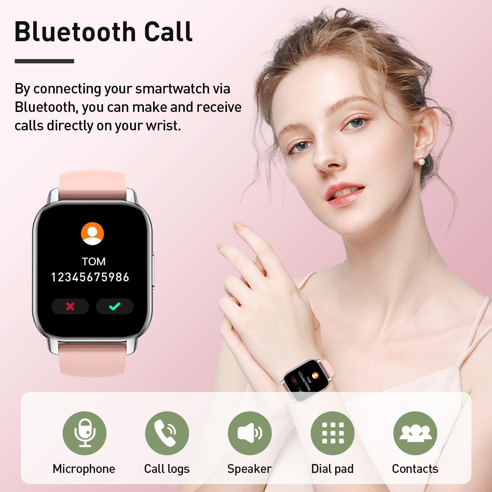 Cillso Smart Watch for Men Women, 1.85" Fitness Watch with Bluetooth 5.3 Call, Smartwatch with Heart Rate/Sleep Monitor, 110+ Sports Modes, IP68 Waterproof Activity Tracker for Android iOS, Pink — view 4