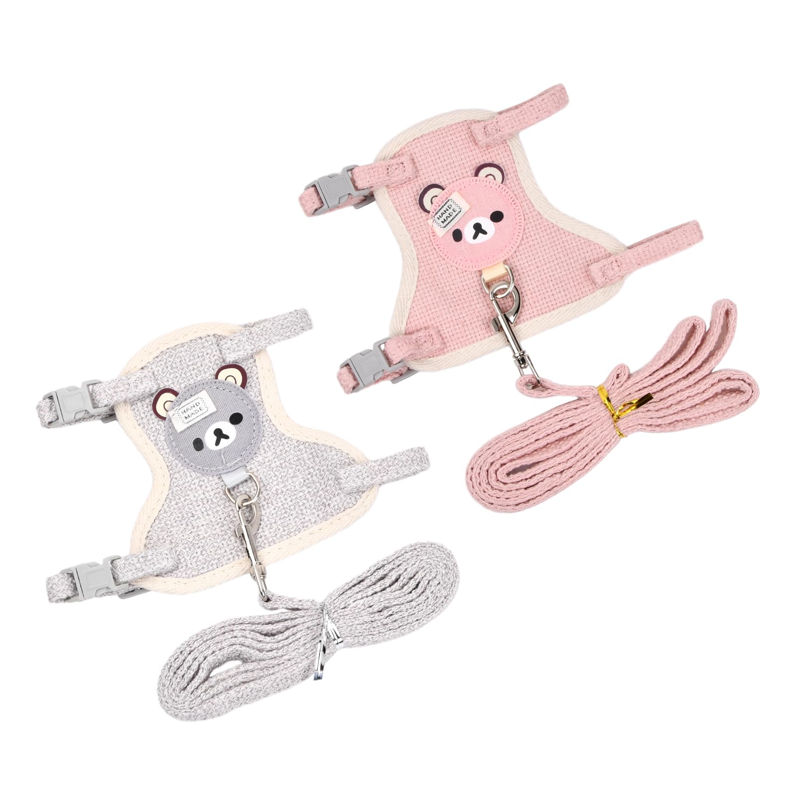 2 Piezas Arnés Perro Pequeños, 120cm Correa Arneses de Chaleco para Cachorros, Ajustable Suave Acolchado Arnés para Perros Gris Rosa, Arnés Acolchado Transpirable para Mascotas Conejito Gato (S)