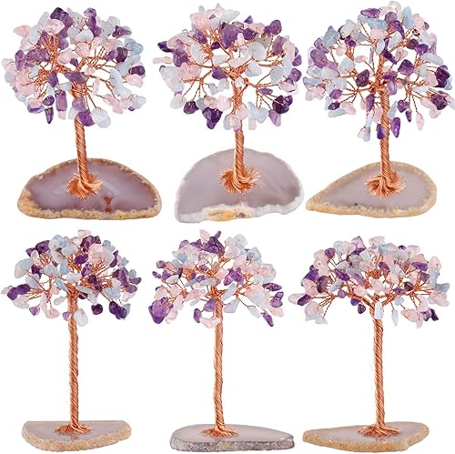 Miniatura 3 de mookaitedecor Árbol de cobre con amatista natural, cuarzo rosa y acuario, con base de ágata, decoración del hogar para riqueza y suerte, 3.5 a 4