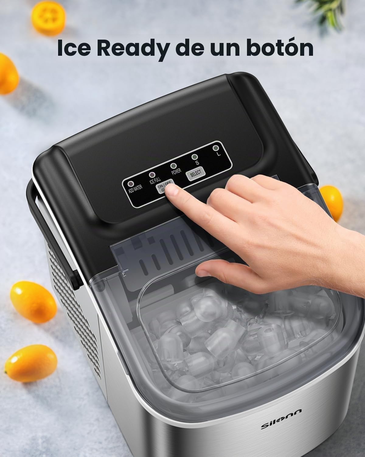 Silonn Máquina de cubitos de hielo pequeña con asa, 9 cubitos de hielo en solo 6 min, 12 kg en 24 horas, autolimpiable, compacta, con 2 tamaños de hielo, ideal para cocina, oficina y fiestas, color