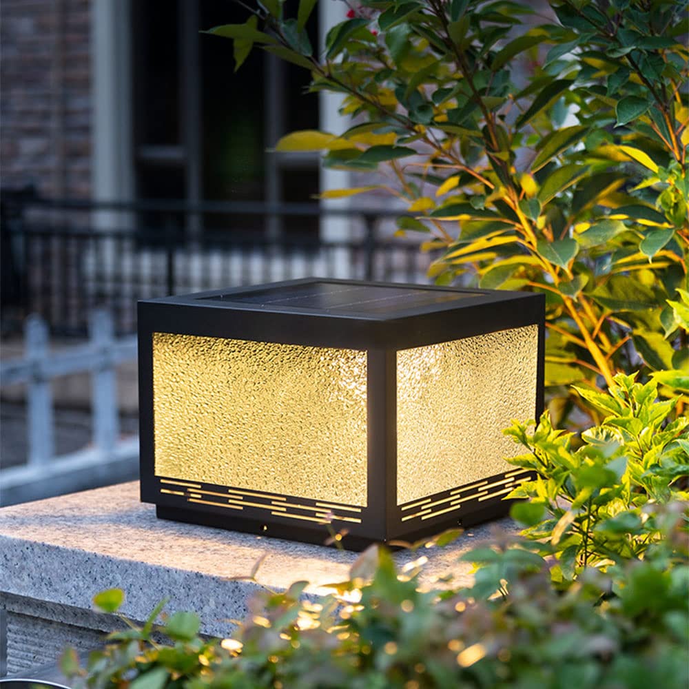 Lampada A Colonna in Vetro Solare Lanterna da Giardino Classica Pilastro A LED Impermeabile Ad Energia Solare Apparecchio per Lampioni da Esterno con Base per Montaggio su Molo,