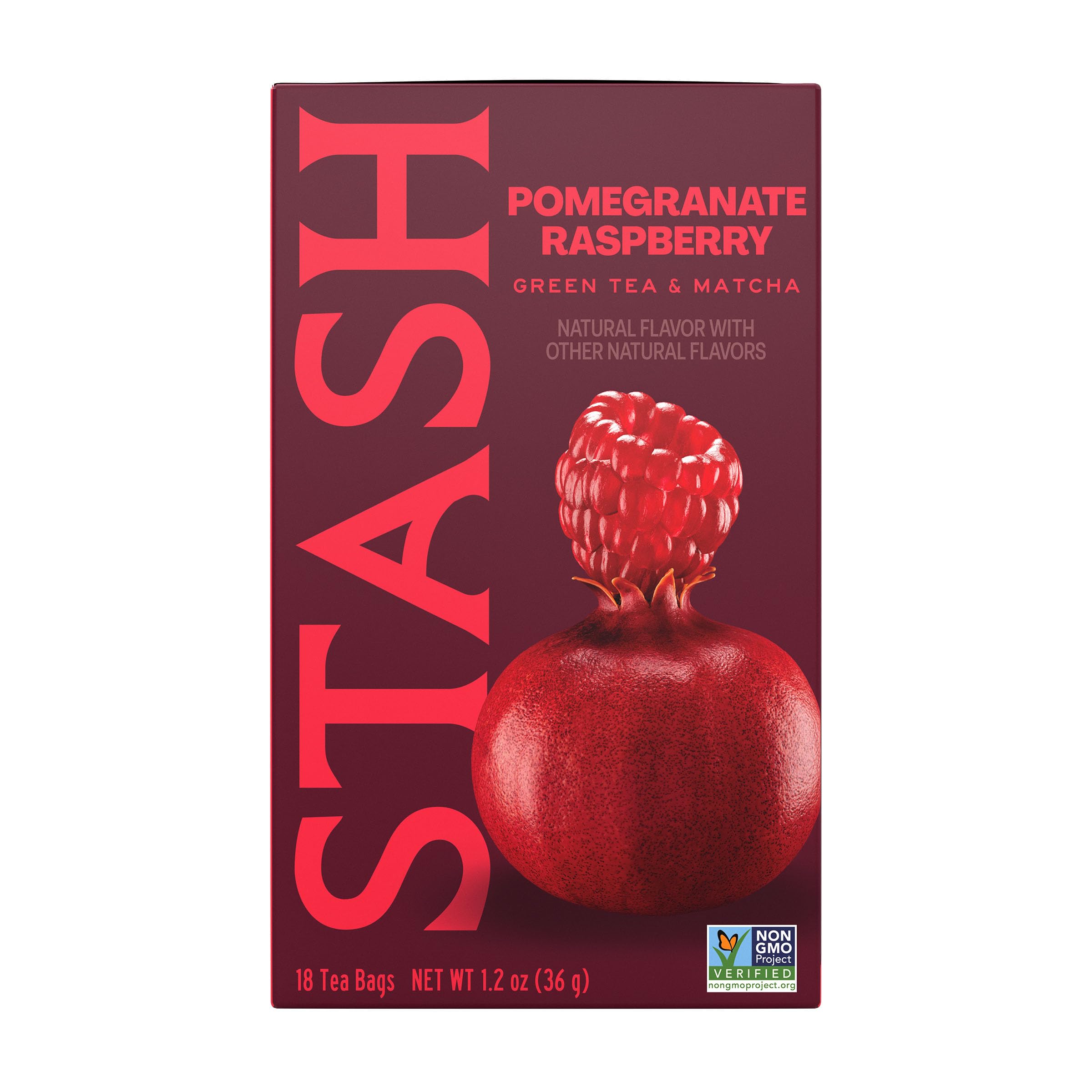 Stash Tea Pomegranate Raspberry & Matcha Green Tea - Caffeinated, Non-GMO Project Verified Premium Tea with No Artificial Ingredients, 18 Count (Pack of 6) - 108 Bags Total